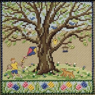 Spring Oak Beaded Counted Cross Stitch Kit Mill Hill 2017 Mighty Oak Quartet Series MH171712