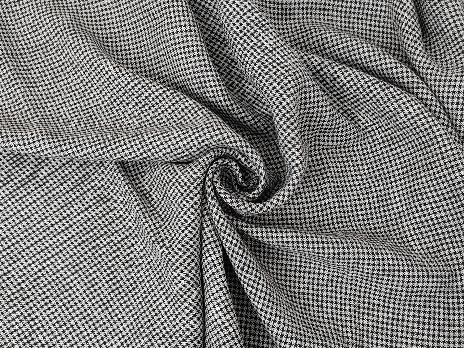 White & Black Gingham Check Linen-Polyester Fabric | Twill Weave, Pre-Washed 8068 Grey