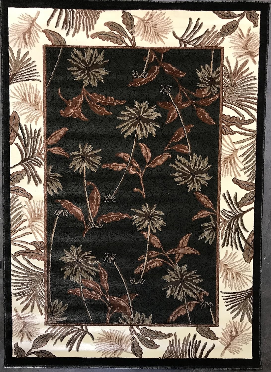 Palm Tree Modern Area Rug Tropical Green & Black Design 727