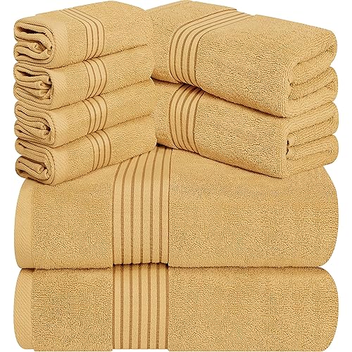 Utopia Towels - 600 GSM 8-Piece Premium Towel Set, 2 Bath Towels, 2 Hand Towels and 4 Washcloths -100% Ring Spun Cotton - Machine Washable, Super Soft and Highly Absorbent (Beige)