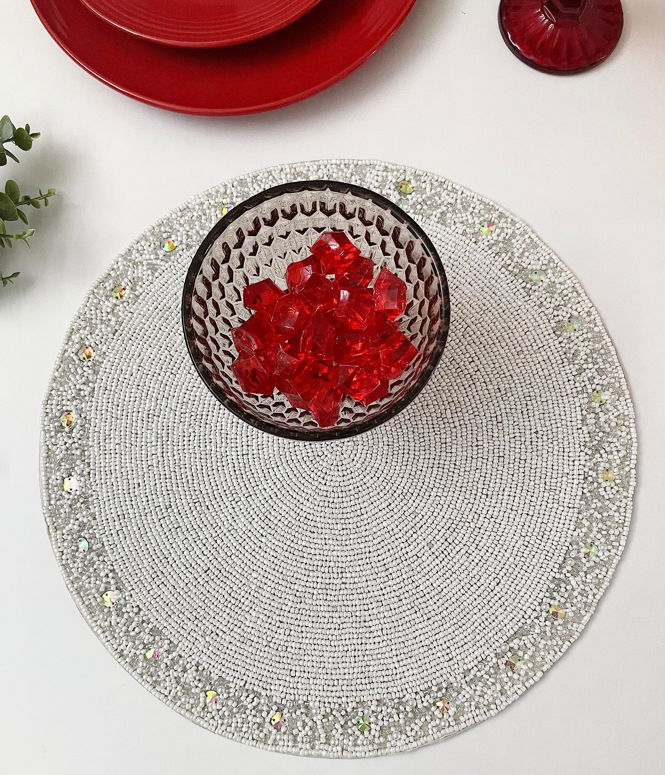 Enliven Mantel individual hecho a mano, placa de carga blanca para Navidad y Año Nuevo, regalo para ella, juego de 2