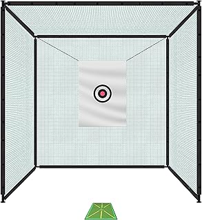 Golf Practice Net Golf Hitting Net Golf Cage Net 10x10x10 Ft with Training Mat for Complete Driving Range Simulator Setup to Practice Golf in Home Backyard Outdoor Indoor Garage