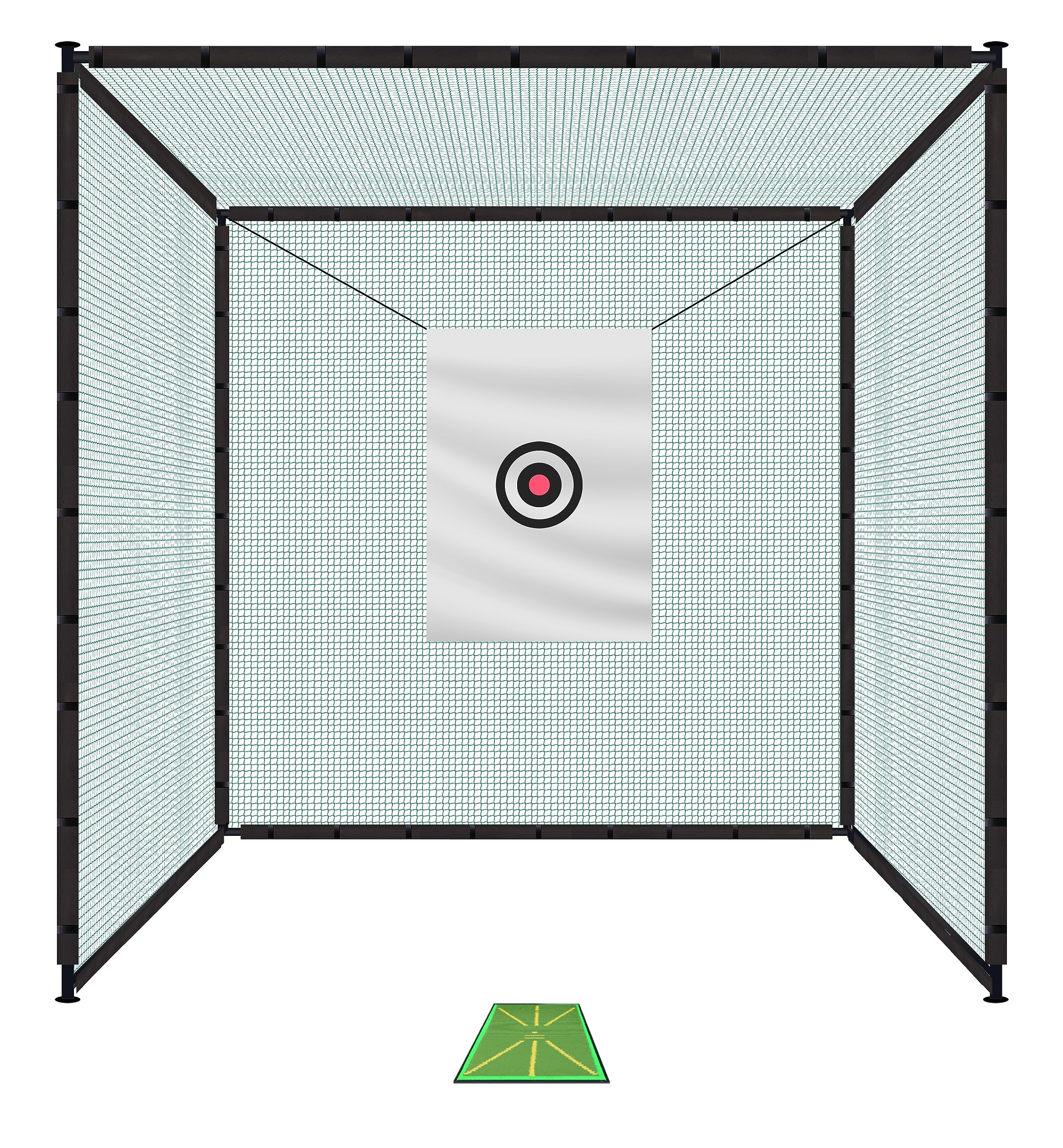 Photo 1 of Golf Practice Net Golf Hitting Net Golf Cage Net 10x10x10 Ft with Training Mat for Complete Driving Range Simulator Setup to Practice Golf in Home Backyard Outdoor Indoor Garage