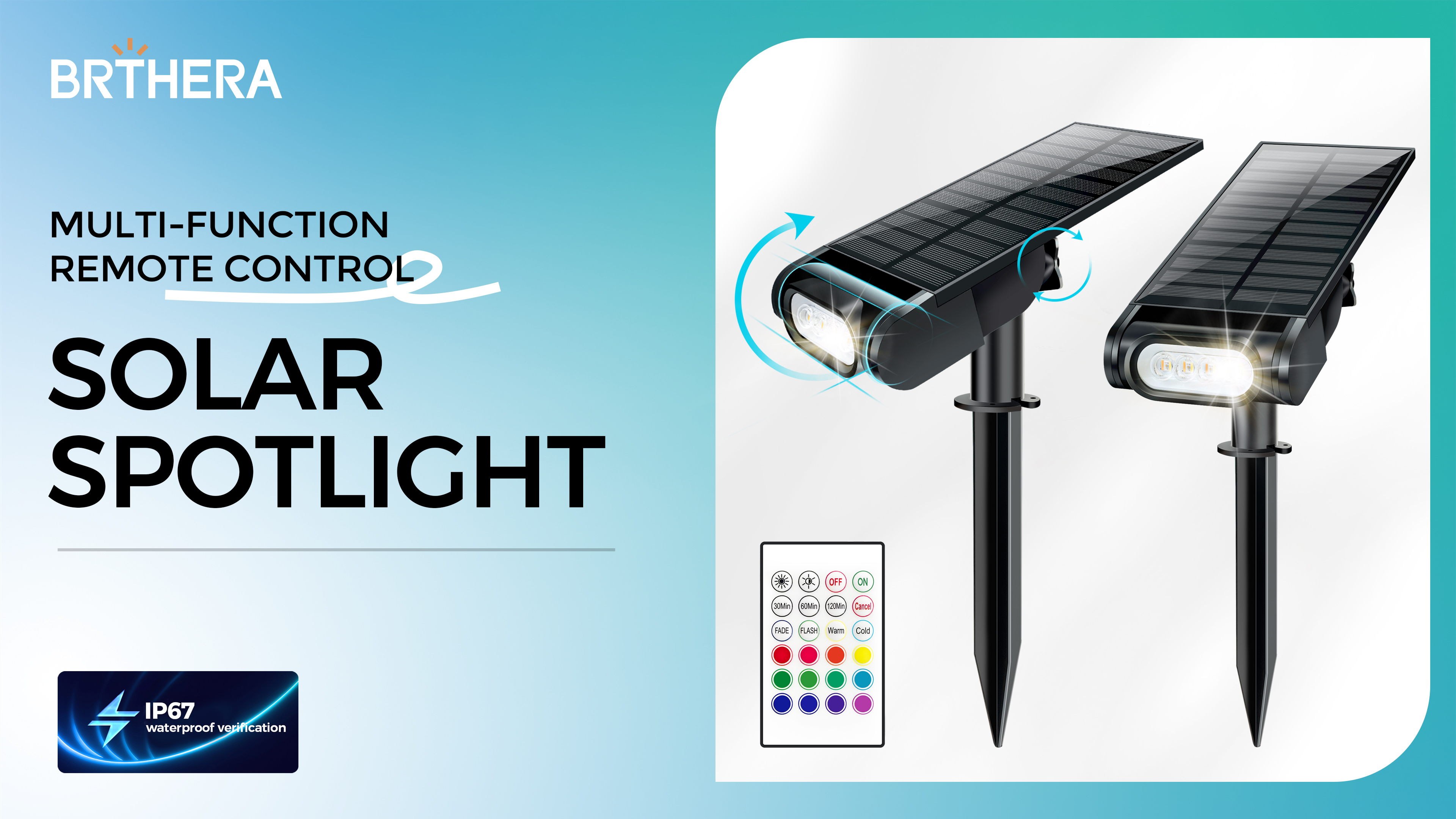 Image of Solar Spot Lights Outdoor, 12 Color Modes Landscape Light Waterproof IP67 with Remote, 2-in-1 Color Changing /Cool /Warm White Solar Lights Outdoor for Yard Trees Garden Pool(Multicolor, 2 Pack)