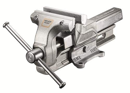 HEUER Schraubstock 140 mm – mit auswechselbaren Backen (komplett verzinkt, Abmessungen 47,5 x 14 x 19,2 cm, Gewicht 16 kg, Material Stahl) 101143