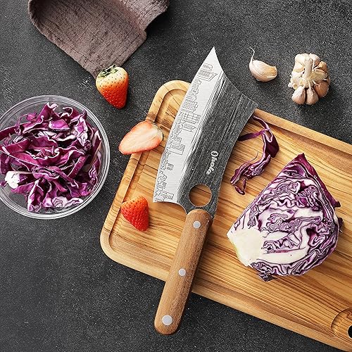 Miniatura 9 de OHOLA - Juego de 3 cuchillos de carnicero de acero inoxidable con mango de madera, cuchillo de chef serbio de 7 pulgadas, cuchillo de carnicero de 7