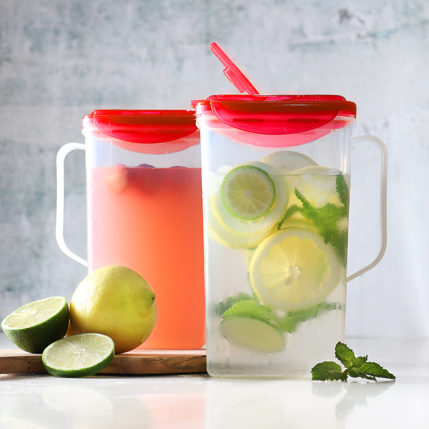 Jarras De Agua Con Tapa - Pack De 2 (900ml, Plástico Sin BPA, Transparente)