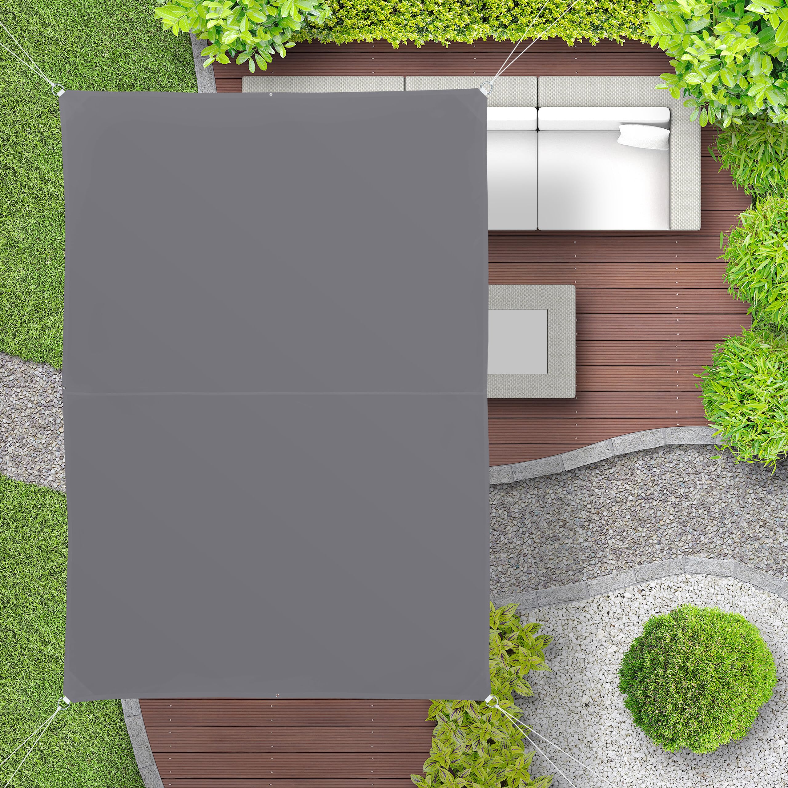 Relaxdays Sonnensegel rechteckig, wasserabweisend, UV-beständig, mit Spannseilen, Terrasse, Balkon, B x T: 4 x 6 m, grau
