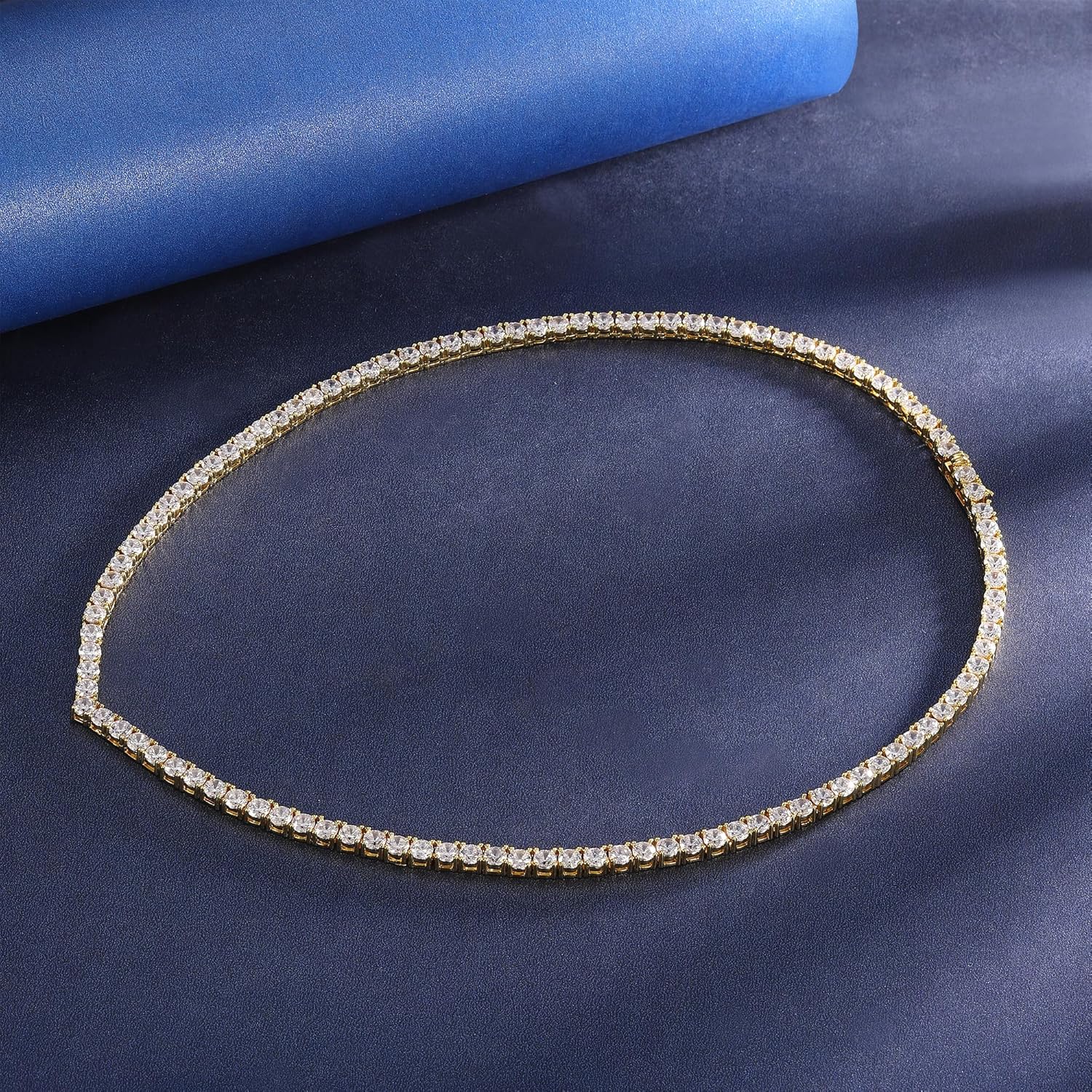 Gemsme Cubic Zirconia Necklace V Shape 18K White Gold Plated 4.0mm Round Cubic Zirconia Classic Tennis Necklace For Women - Image 4