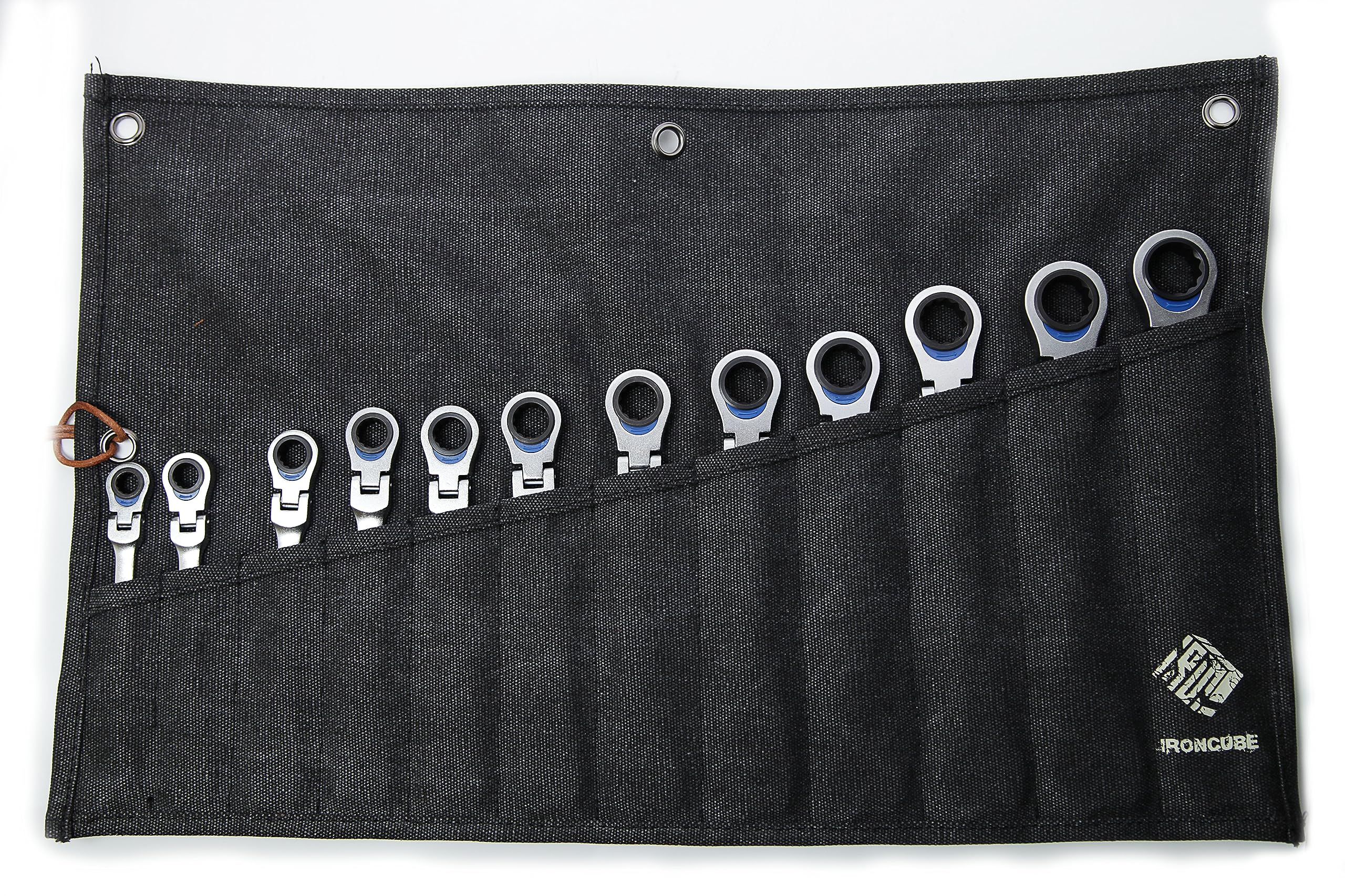 ironcube Tool and Wrench Set Roll with 12 Pockets, Heavy-Duty Oxford Fabric Tool Organizer, Compact Rugged Utility Bag for Wrenches and Tools(Black)