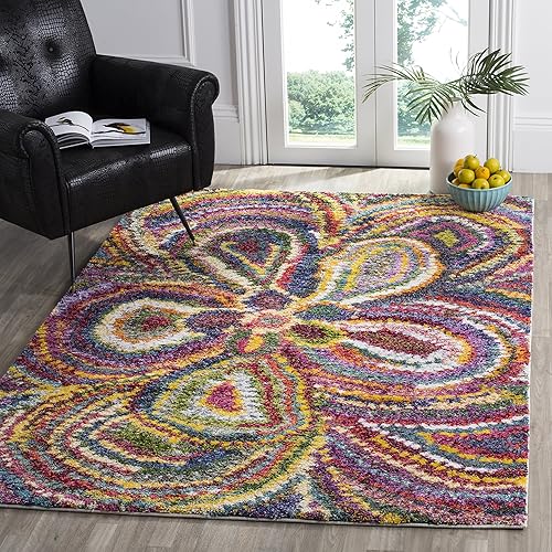SAFAVIEH Fiesta Shag Collection - Alfombra decorativa, 4 x 6 pies, multicolor, diseño floral moderno, no desprende pelusa y de fácil cuidado, 0.5