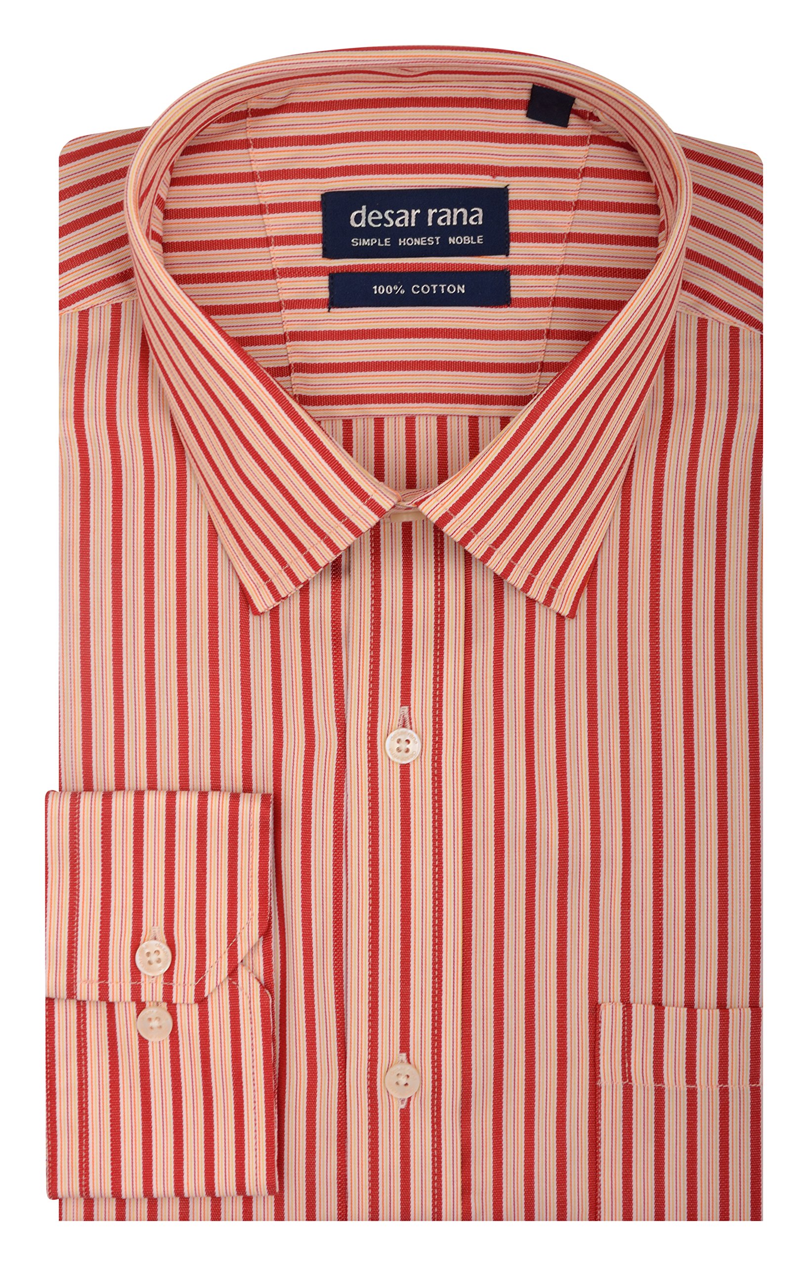Desar Rana Men's Formal Shirt - Orange & White Striped Long Sleeve, 100% Cotton, Size 40 - View #2