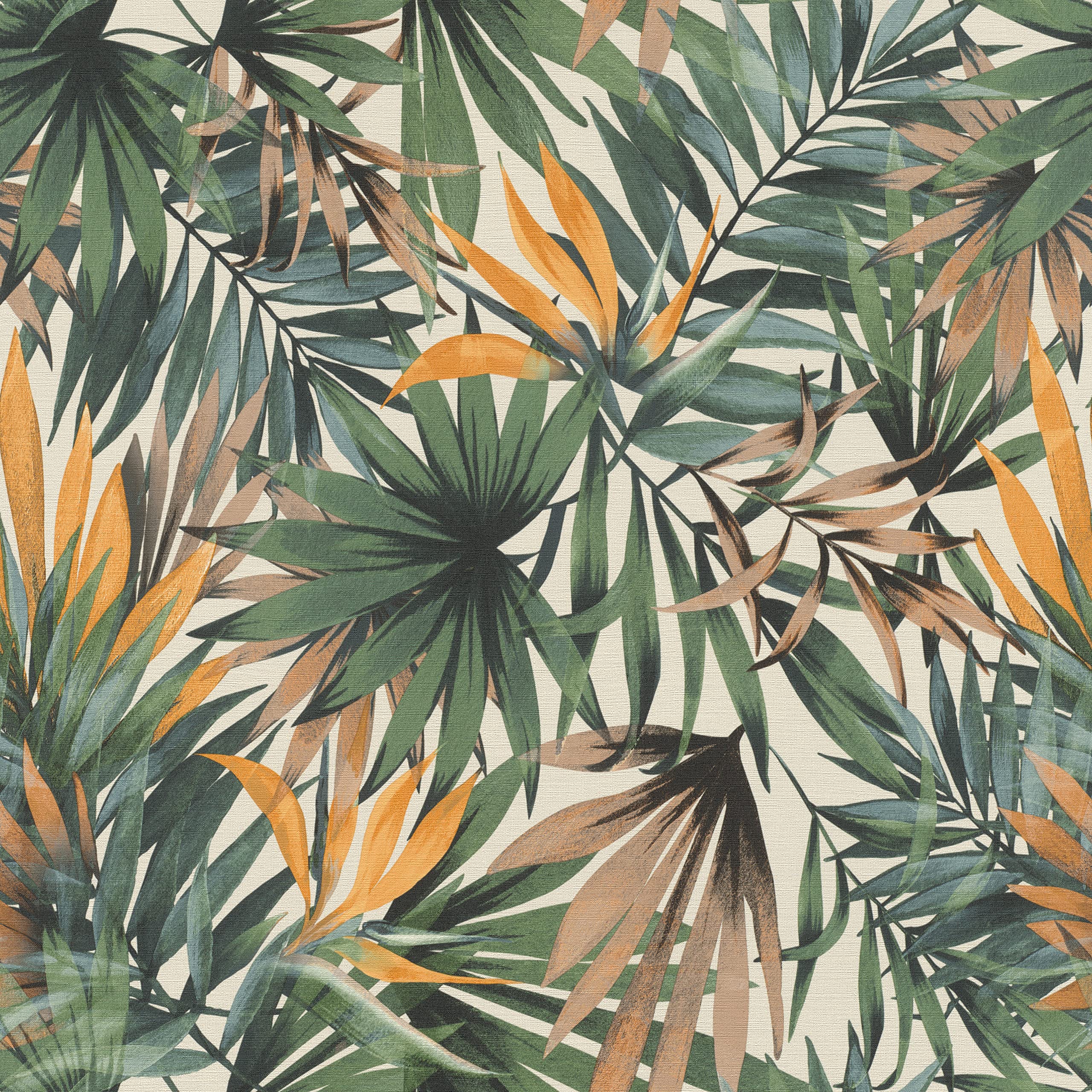 Rasch Green,Orange Wallpaper 465211 Lush Tropical Palm Green Multi
