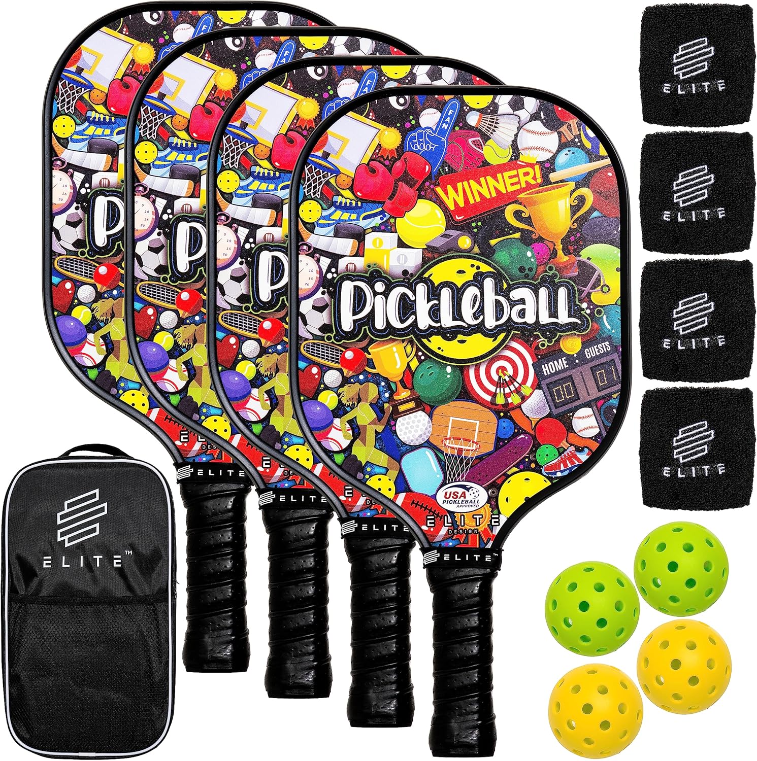 ELITE Pickleball Paddles Set of 4, Premium Pickle Ball Paddle Set of 4, Top Tier