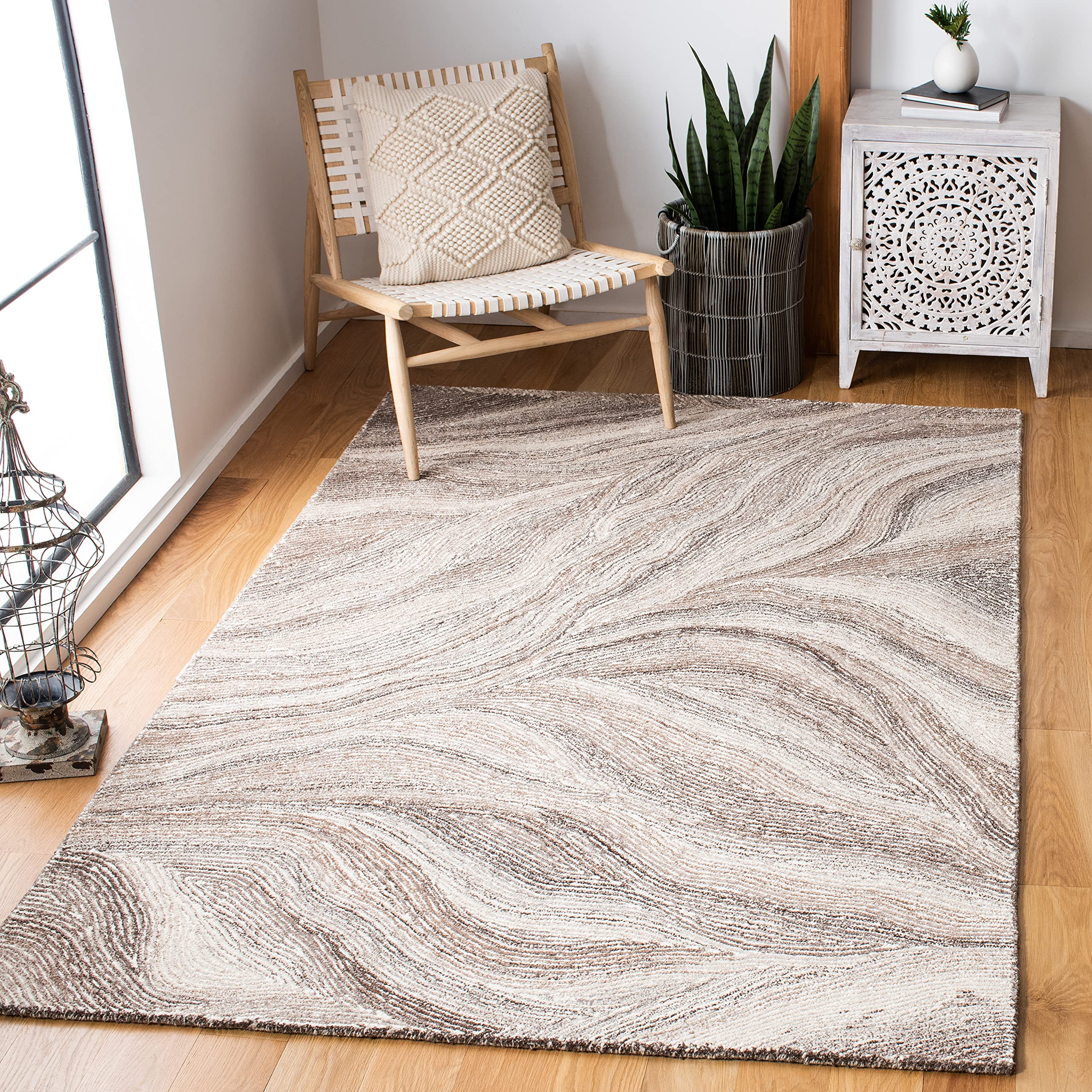 Condition photo showing Good Condition for safavieh metro collection area rug - 6' x 9', ivory & brown, handmade modern abstract wool, ideal for high traffic areas in living room, bedroom (met505t)
