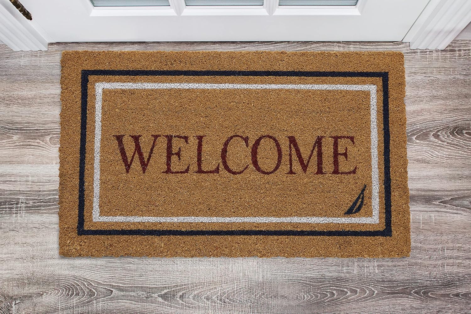 Nautica Heavy Duty Coir Doormat | Outdoor Home Décor | 18’x30’ | Absorbent, Fade Resistant & Pet Friendly, 18x30, Red Welcome