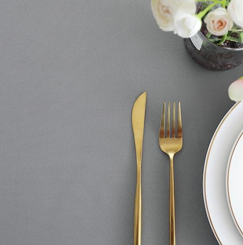 Miniatura 9 de FOLINS&HOME Mantel redondo gris de 70 pulgadas, impermeable, resistente a las arrugas, tela de poliéster, mantel lavable a prueba de derrames, para