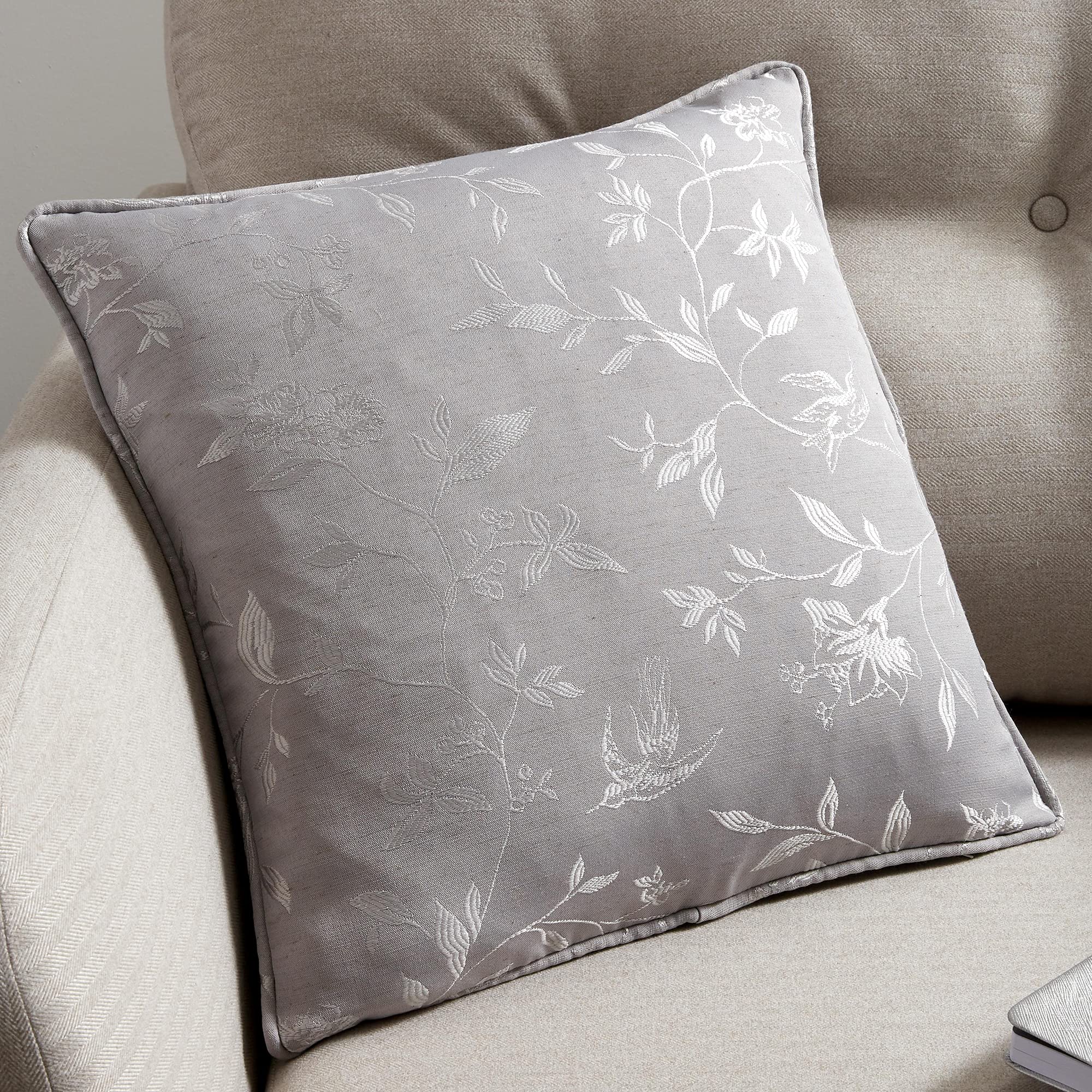 Curtina - Bird Trail - Jacquard Filled Cushion - 43x43cm in Grey