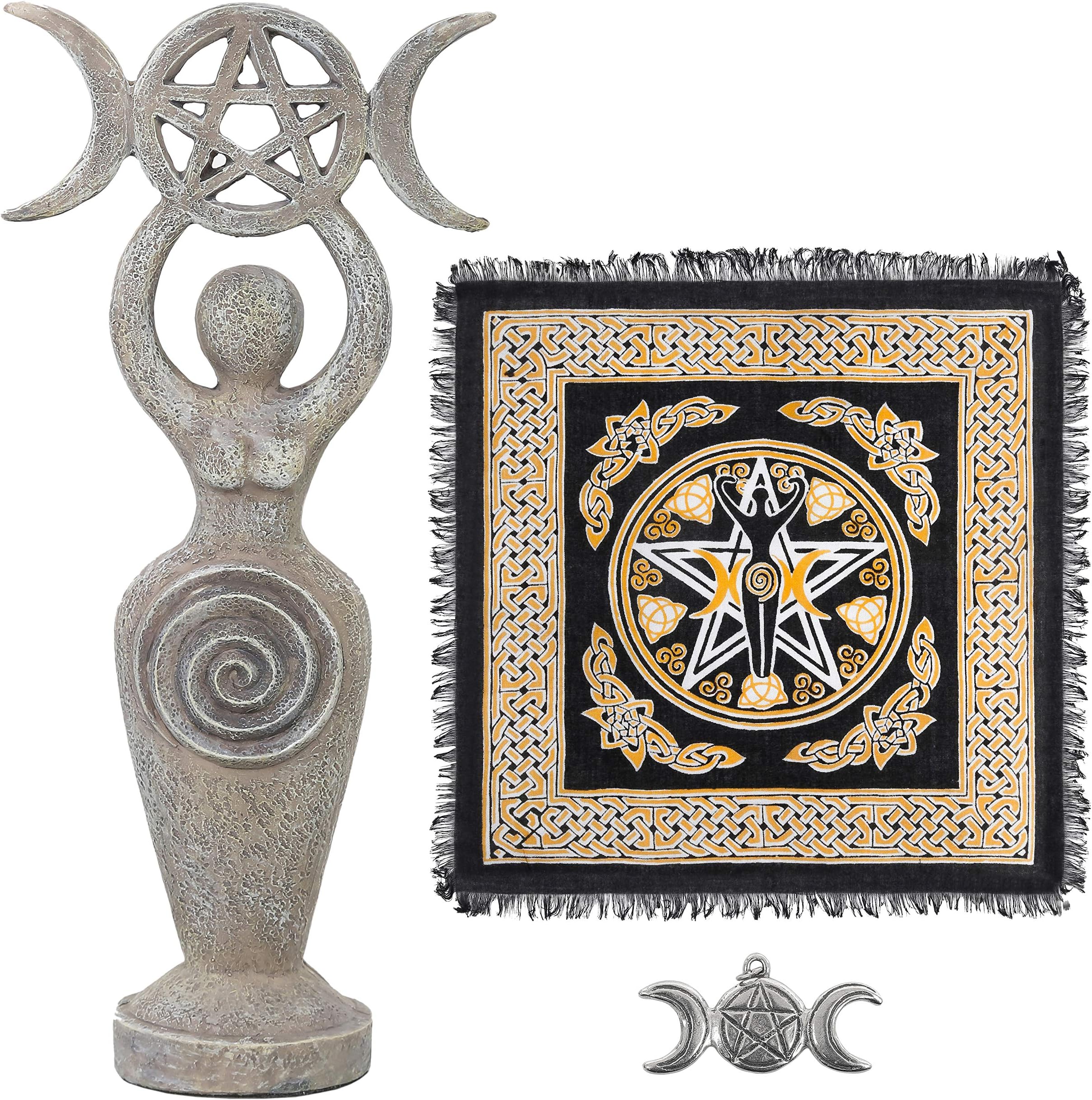 Altar Cloth Goddess Statue Spiral Wiccan Triple Moon Pentagram Pentacle Pendant Altar Supplies Kit