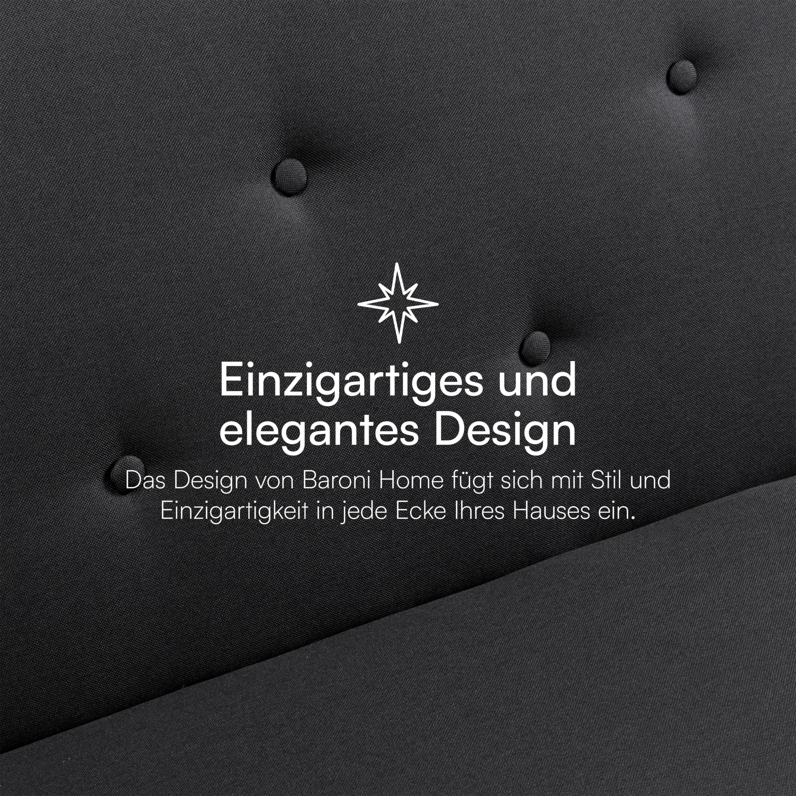 Baroni Home 3-Sitzer Stoff Sofa Bett umwandelbar in Polsterbett, Liegesofa mit Kunststoffbeinen für Wohnzimmer, Gästezimmer, Öffnet 93 cm, 167x70x77 cm (Schwarz)
