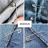 Vista 6 de XKDOUS Alfileres de seguridad – 150 unidades de varios tamaños de plata a granel – pequeños y grandes resistentes para ropa, costura, manualidades