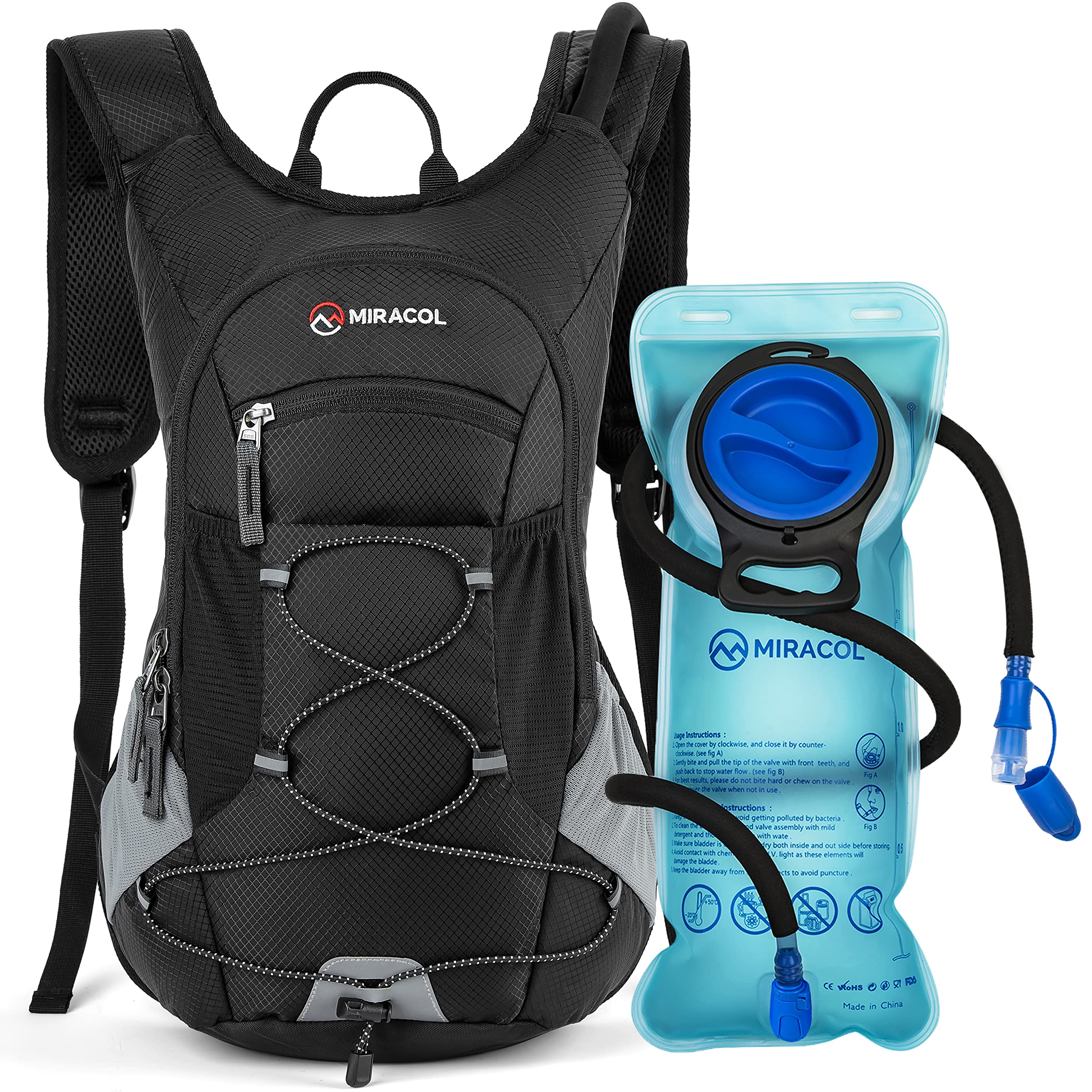 MIRACOL Hiking Hydration Backpack with 2L Leak Proof Water Bladder, Lightweight Insulated Water Pack for Men & Women, Compact & Comfortable Daypack for Running Hiking Cycling Climbing Camping Biking
