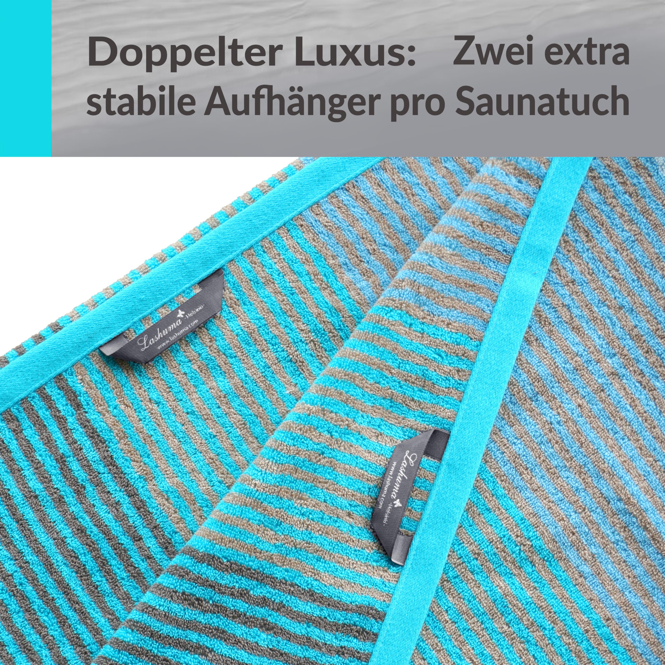 Lashuma Saunatuch Blau - Türkis, Helsinki großes Handtuch für die Sauna, XXL Badetuch aus 100% Baumwolle 85x200 cm