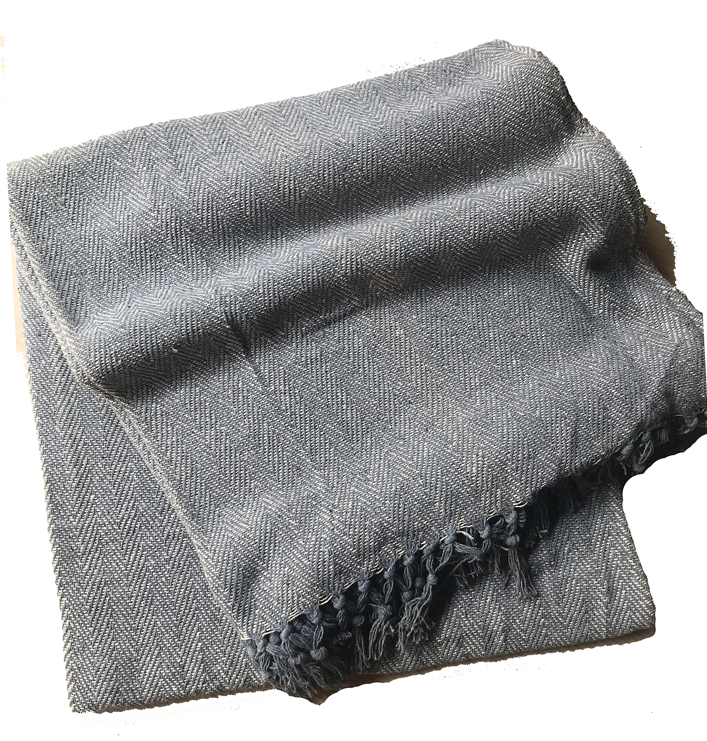 About Home Grey/Nat 100% Cotton Herringbone Blanket Throw, Settee Cover (, 102"X102")