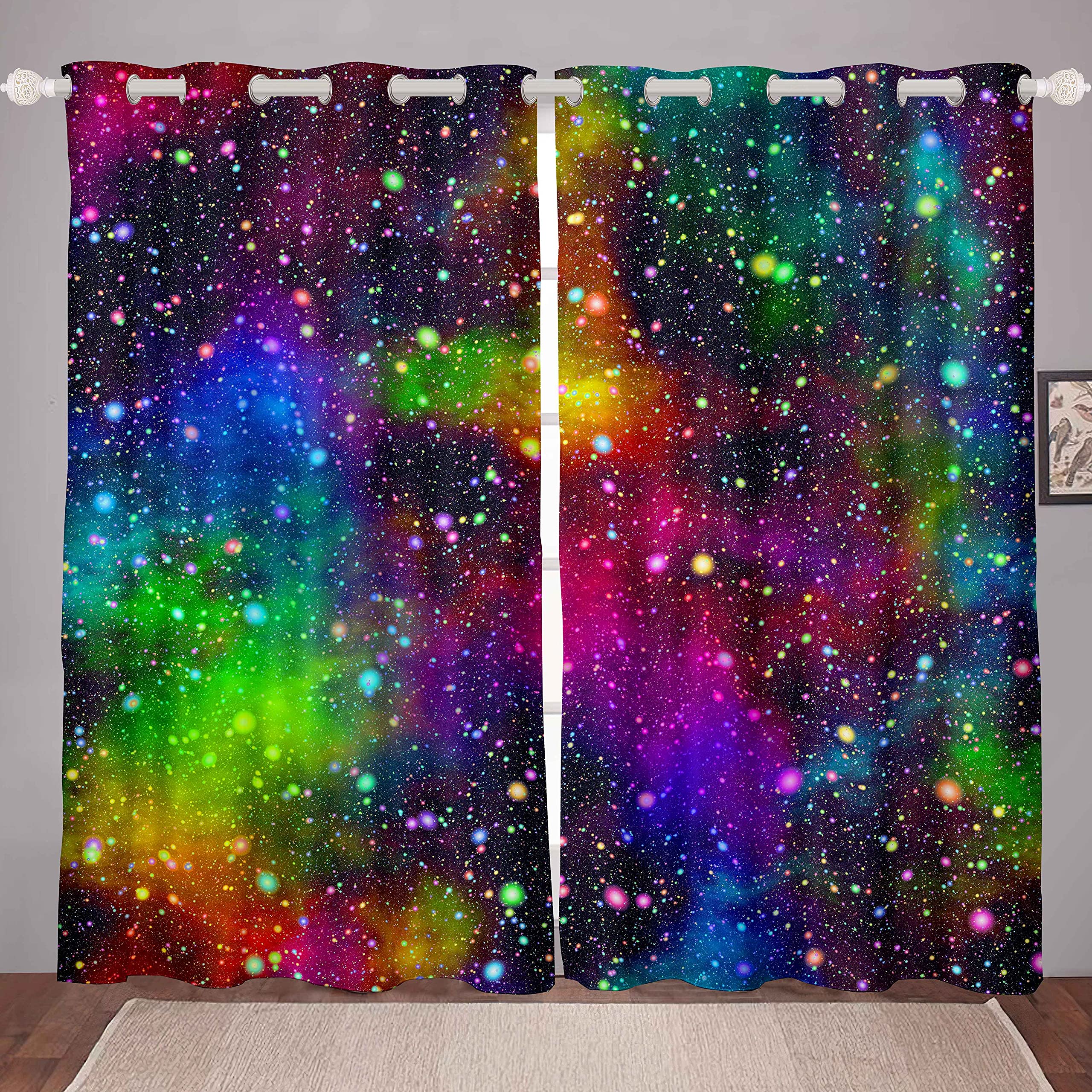 Colorful Galaxy Room Curtain Muilt Color Outer Space Curtain for Bedroom Universe Starry Sky Rainbow Nebula Curtain Kids Boys Girls Windows Drapes,W66*L72 โ image 1