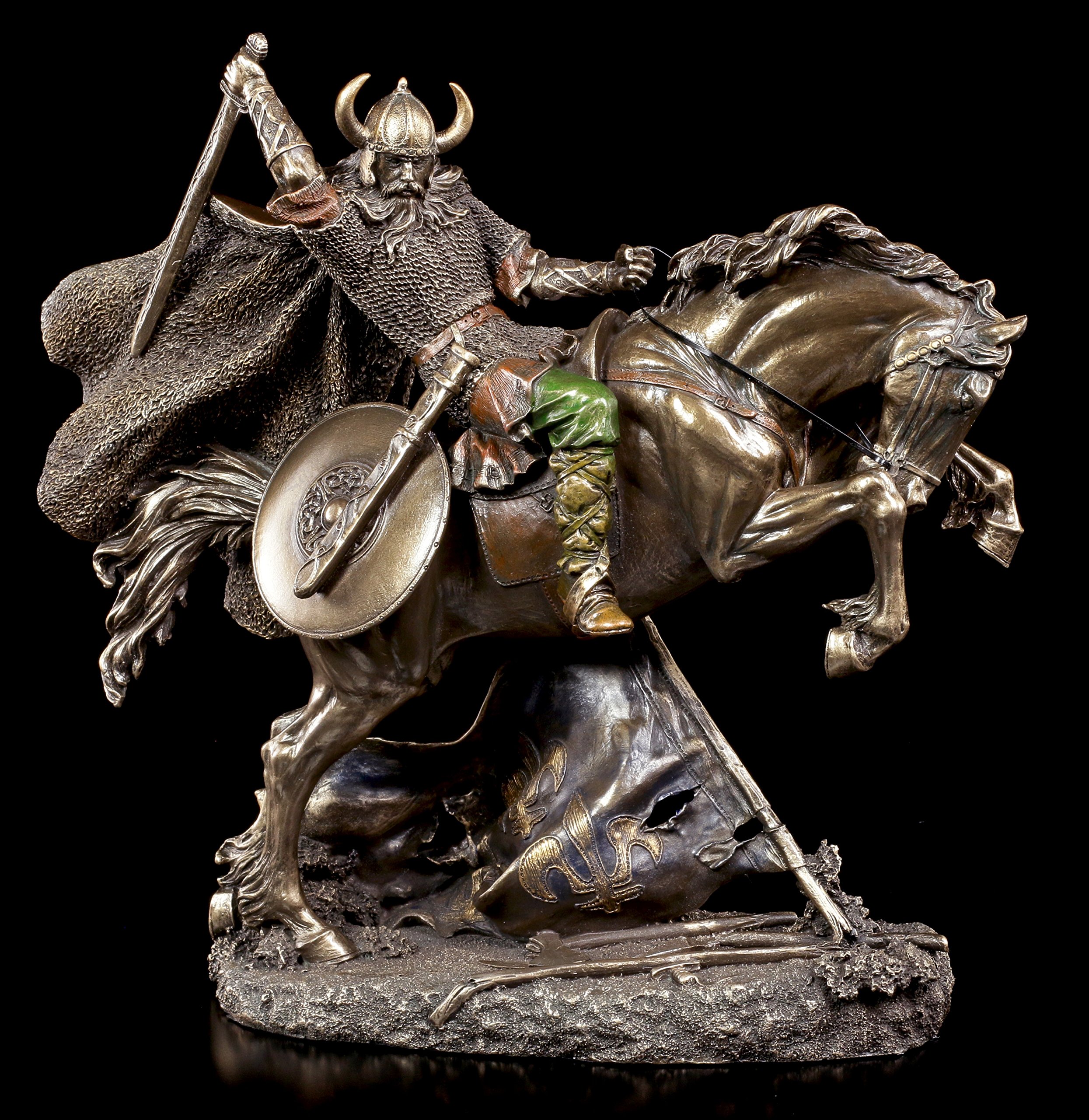 Viking Figure On Horse In Battle - Veronese Statue Bronze Warrior