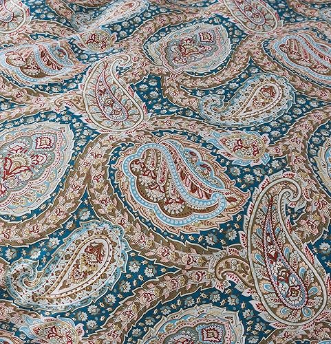 Miniatura 8 de FADFAY Juego de funda de edredón de cachemira, ropa de cama bohemia con estampado de cachemira azul marino, ropa de cama floral vintage, 100%