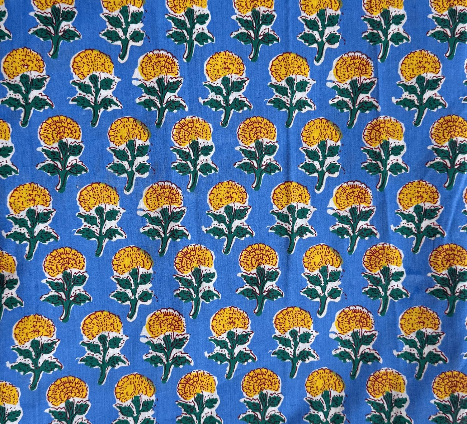 Indian Hand Block Print 60/60 Blue 100% Cotton Fabric by The Yard, Lightweight Floral Quilting & Sewing Fabric for Dressmaking, Upholstery & DIY Craft (TS-204 Blue, 5 Yard Pre Cut)