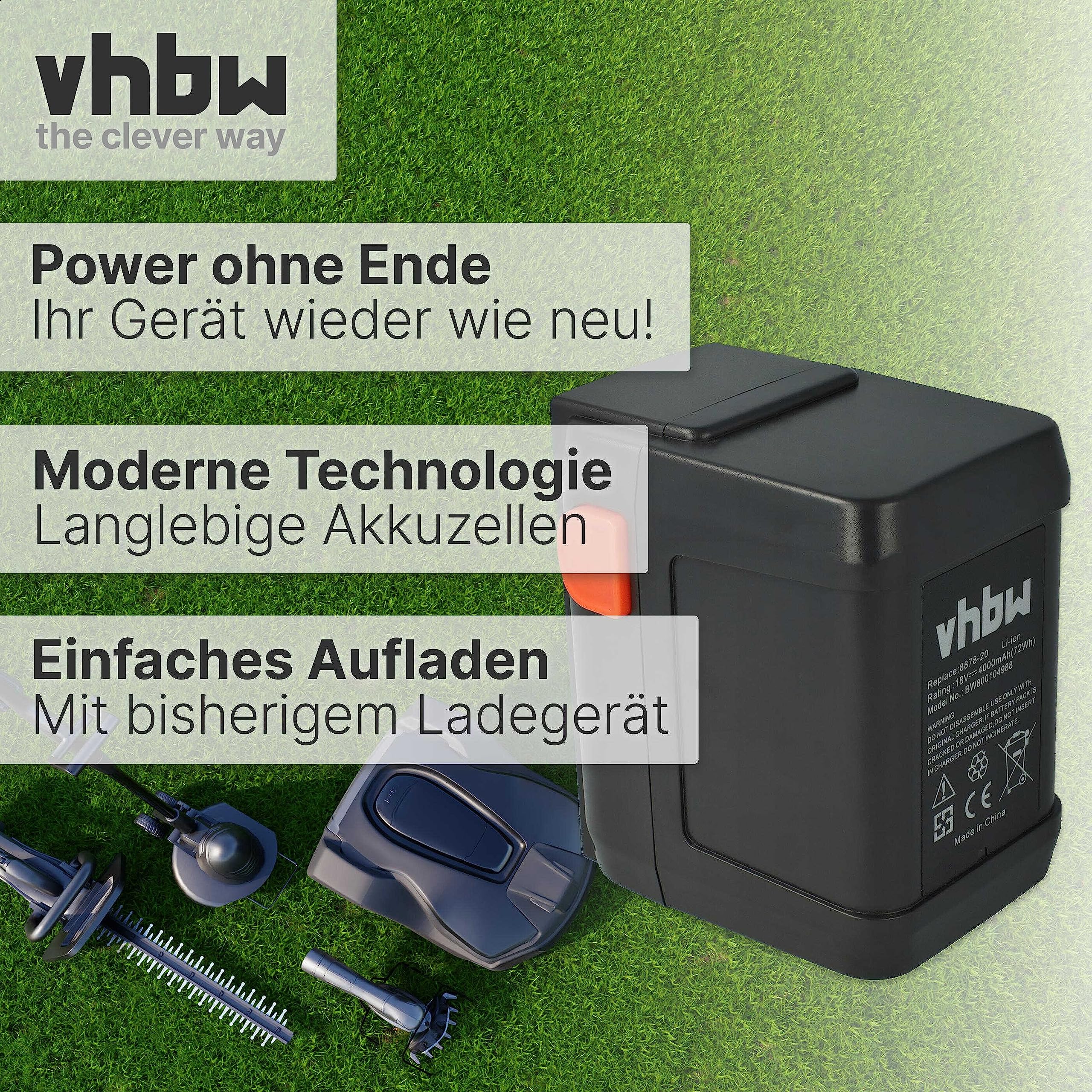 vhbw Akumulator pasujący do akumulatorowych nożyc do żywopłotu Gardena EasyCut 50-Li/EasyCut Li-18/50, 8873, 8877 jak 8835, 8835-20, 8839, 8839-20 - (litowo-jonowy, 400 mAh, 18 V)