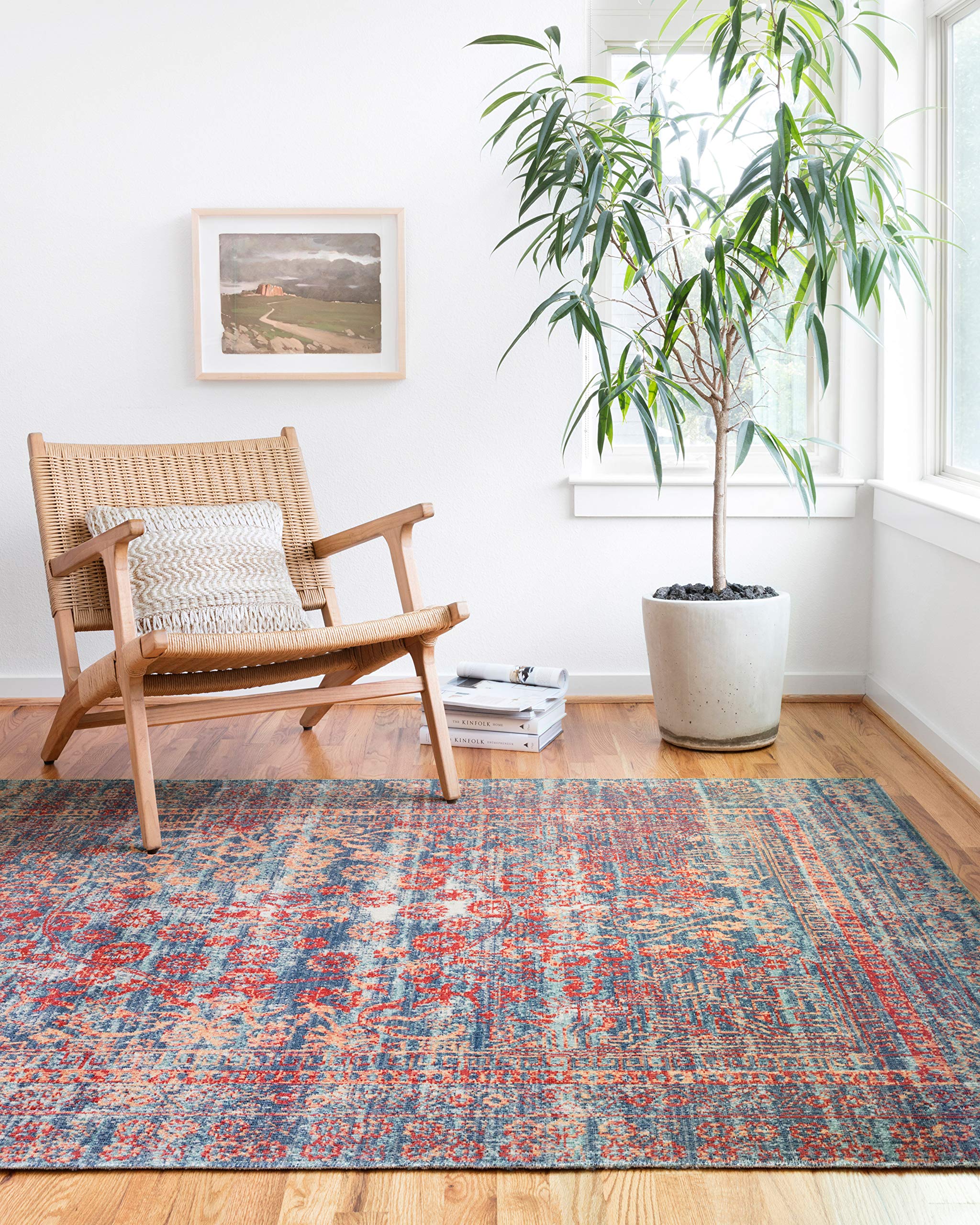 Loloi II Nour Collection NU-05 RED/Navy, Transitional 6'-5" x 8'-8" Area Rug