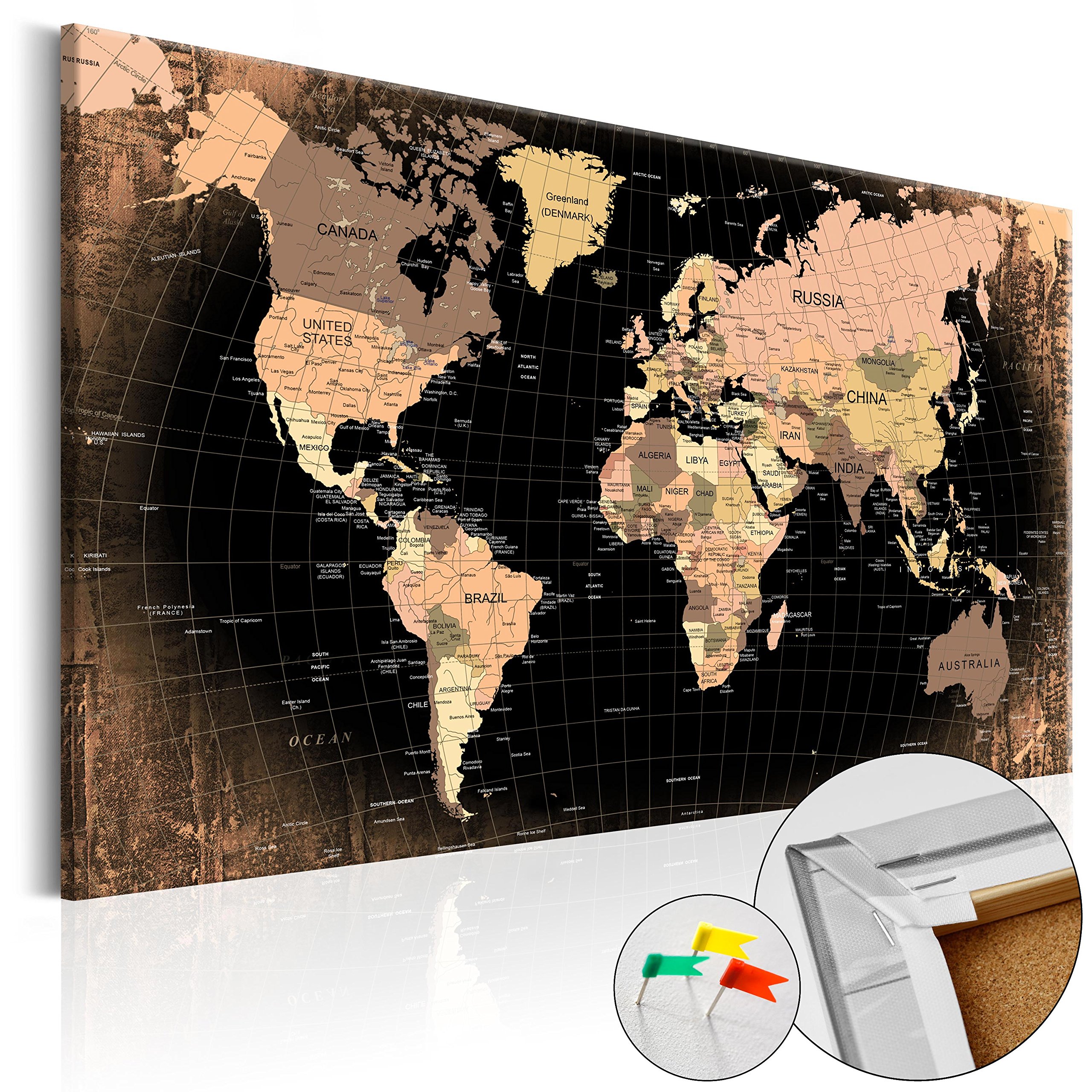 Pinnwand B&D XXL - Pinnwand Pinboard Karte Landkarte, 120x80 cm, Wohnzimmer