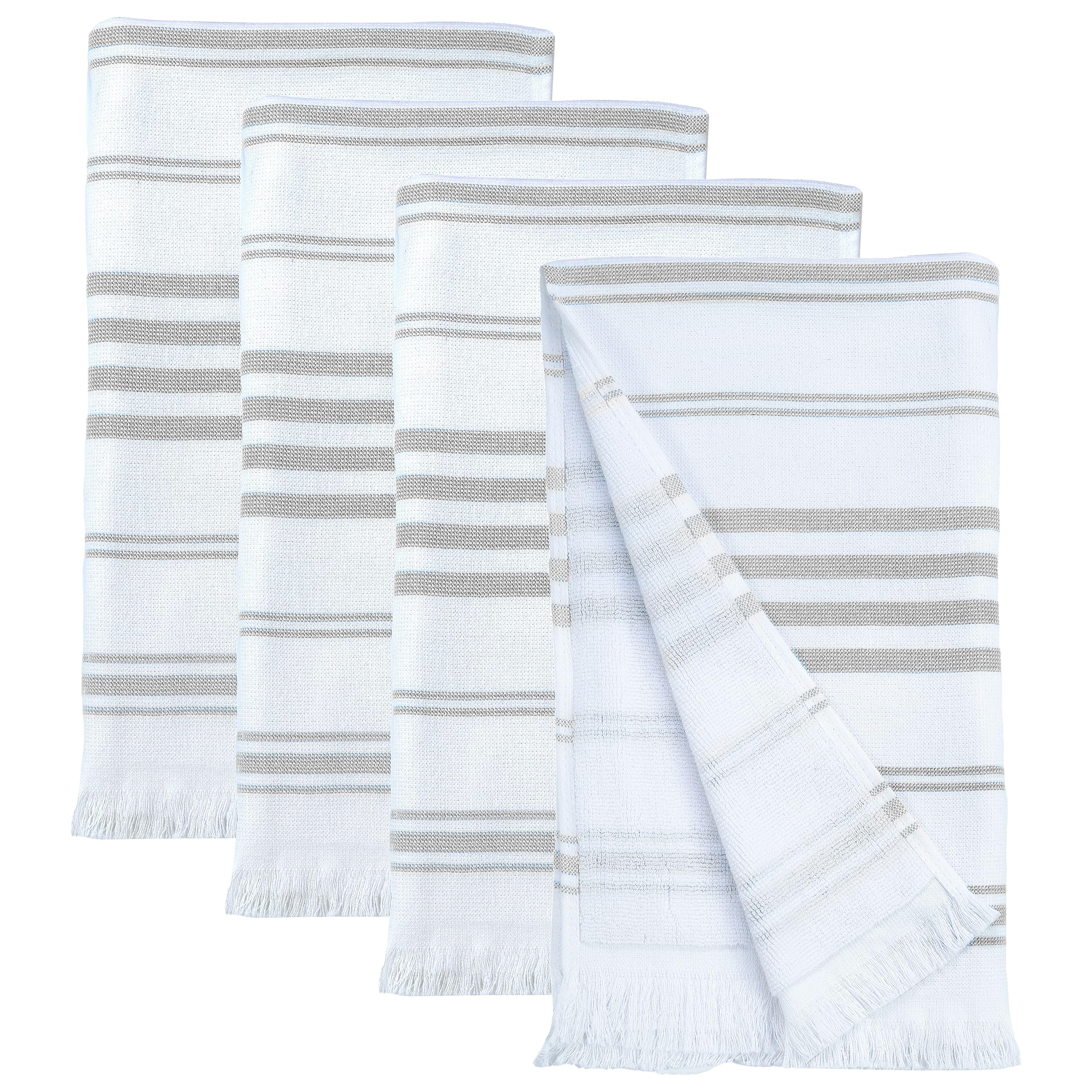 Ample Decor Set of 4 16 X 28 Inch Turkish Kitchen Hand Towels 100% Cotton - Quick Drying, Soft Hand and Head Towels for Kitchen, Bathroom - Gray