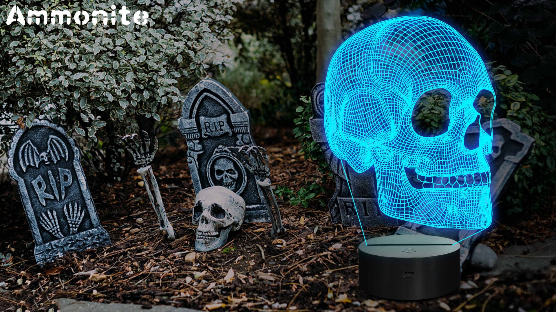 Ammonite Skull Night Light for Kids, 3D Illusion Lamp LED Desk