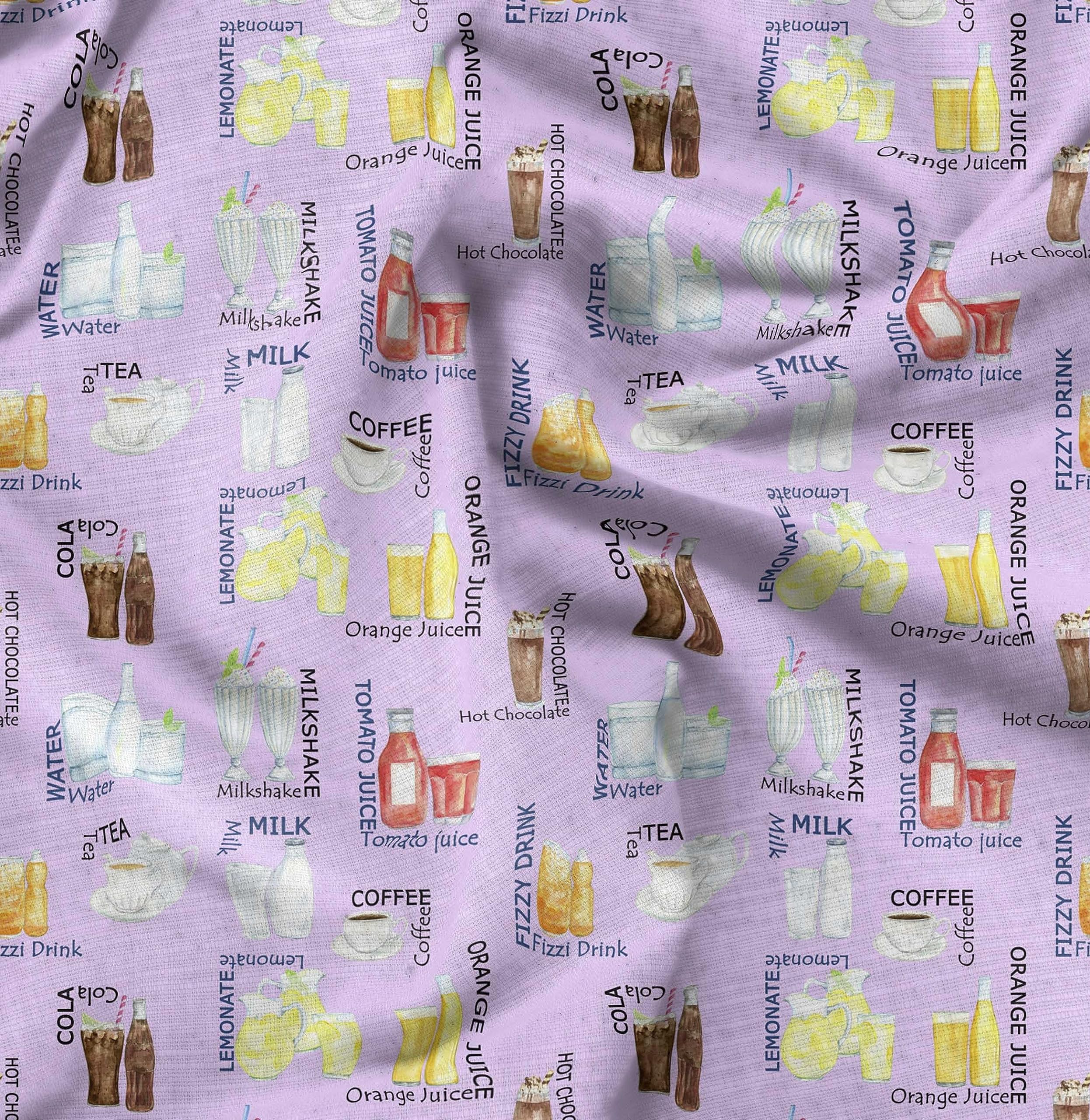 Soimoi Purple Moss Georgette Fabric Text & Soft Drinks Party Print Fabric by The Meter 42 Inch Wide