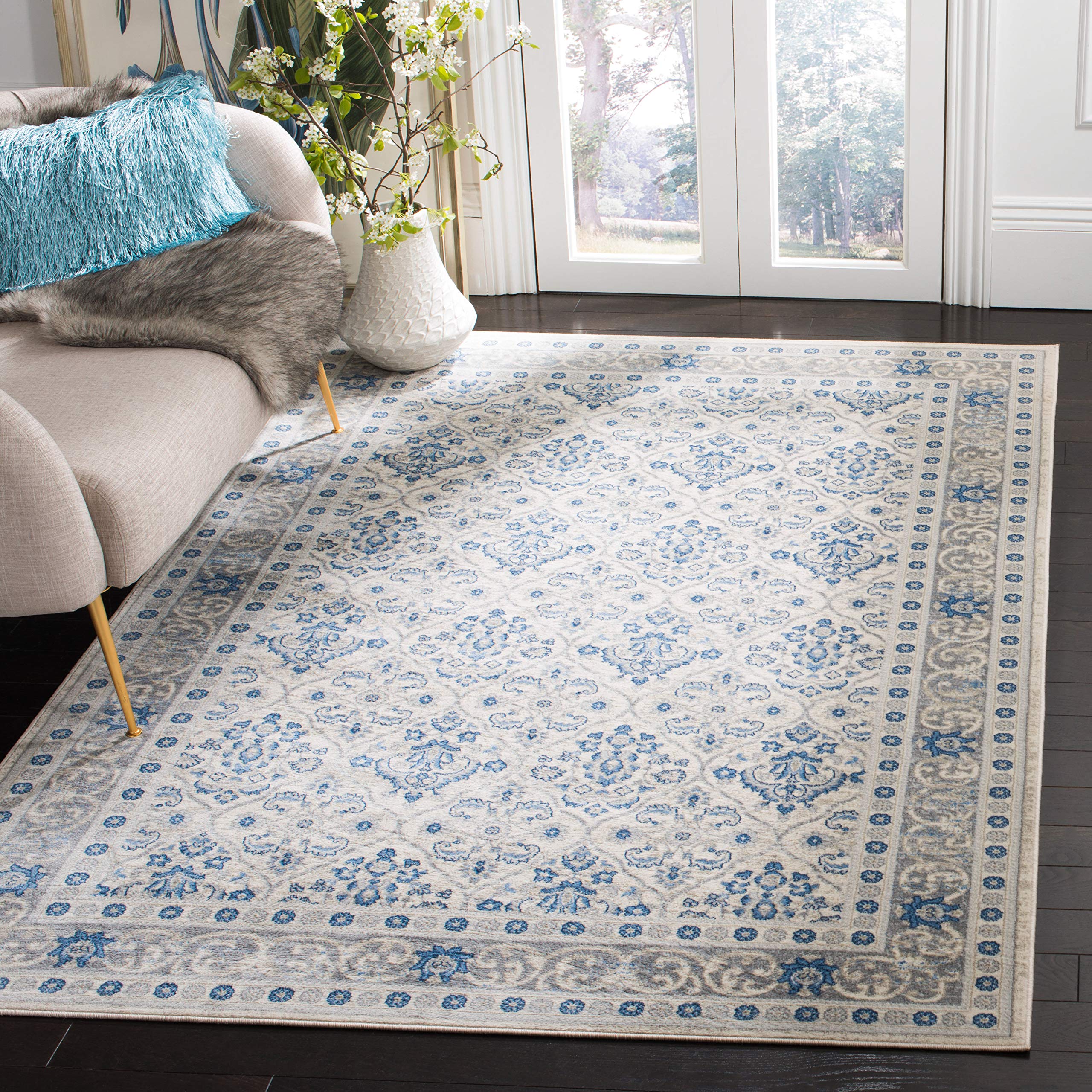Safavieh Traditional Indoor Woven Rectangle Area Rug, Brentwood Collection, BNT870, in Light Grey / Blue, 122 X 183 cm for Living Room, Bedroom or Any Indoor Space