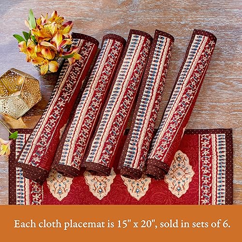 Miniatura 3 de Saffron Marigold Juego de 6 manteles individuales de tela roja, 100% algodón de calidad, tapete de cocina antideslizante para mesa de comedor,