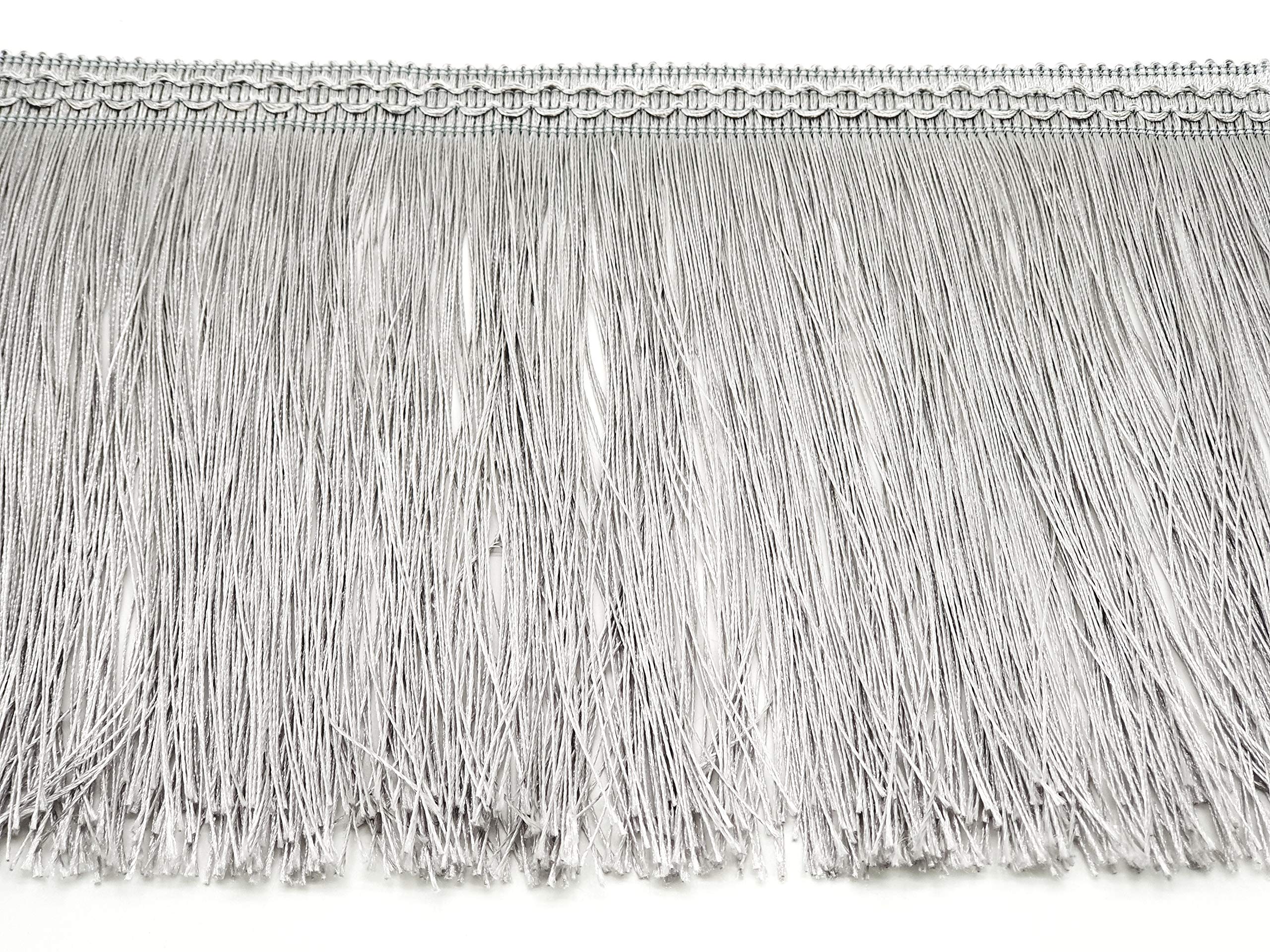 MNJ-TRIMMINGS 2 metre Fringe 20CM Wide Tassel Trim LACE, Available in 5 Colours by (Silver)