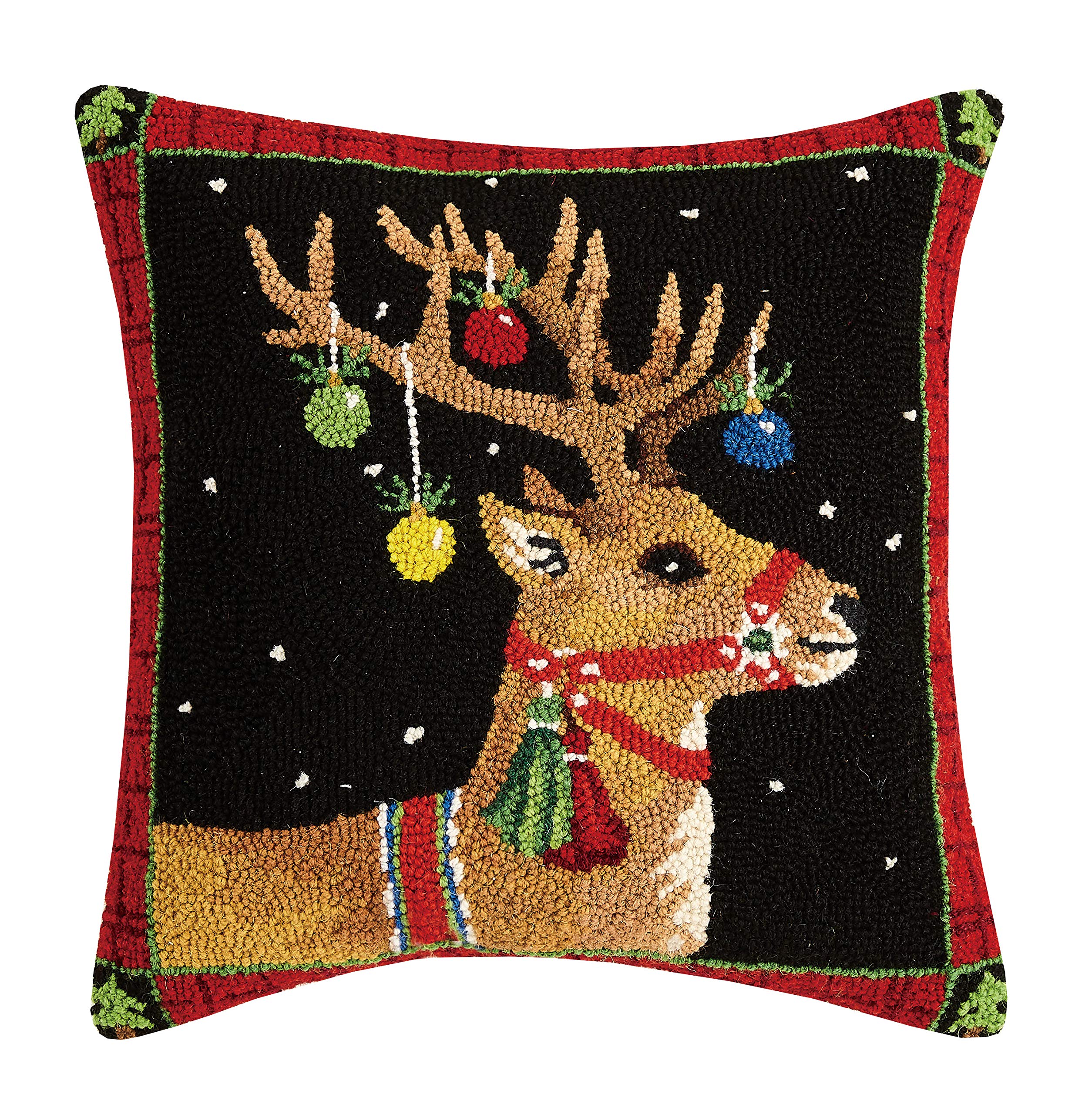 Peking Handicraft 31SERX395C18SQ Prancer Hook Pillow, 18-inch Square, Wool and Cotton