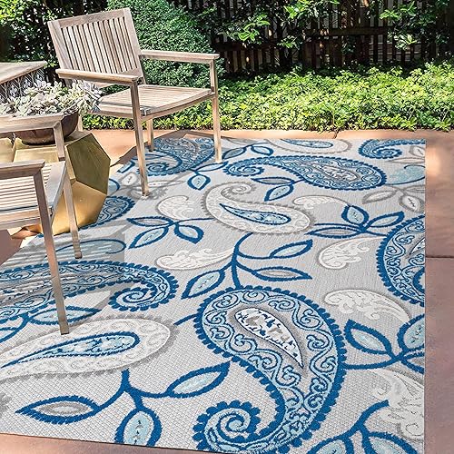Miniatura 3 de JONATHAN Y Paisley High-Low Indoor Outdoor Area Rug 4X6 Blue/Light Gray, Julien for Backyard, Patio, Porch, Easy-Cleaning, High Traffic, Azul/Gris