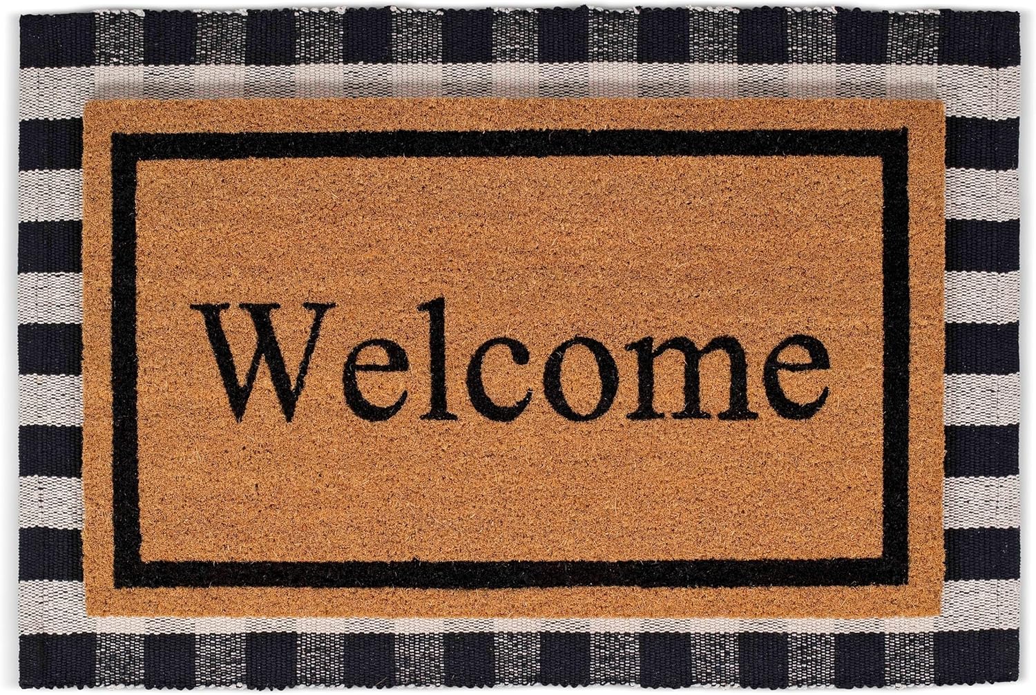 BIRDROCK HOME Layered Welcome Mats - Standard Welcome Mat - Natural Fade - Vinyl Backed - Outdoor - Front Door Entryway Mats (18 x 30-Layered, Welcome)