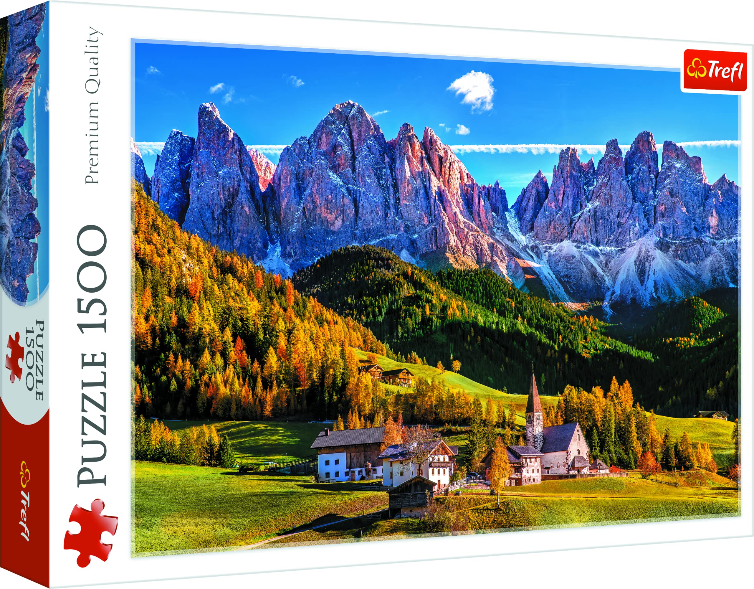Trefl, Puzzle, Valle de Funes, Dolomitas, Italia, de 1500 Piezas, Bolzano, Bolzano-Alto Adige, Montañas. Rompecabezas con Motivo montañoso, para Adultos y niños a Partir de 12 años