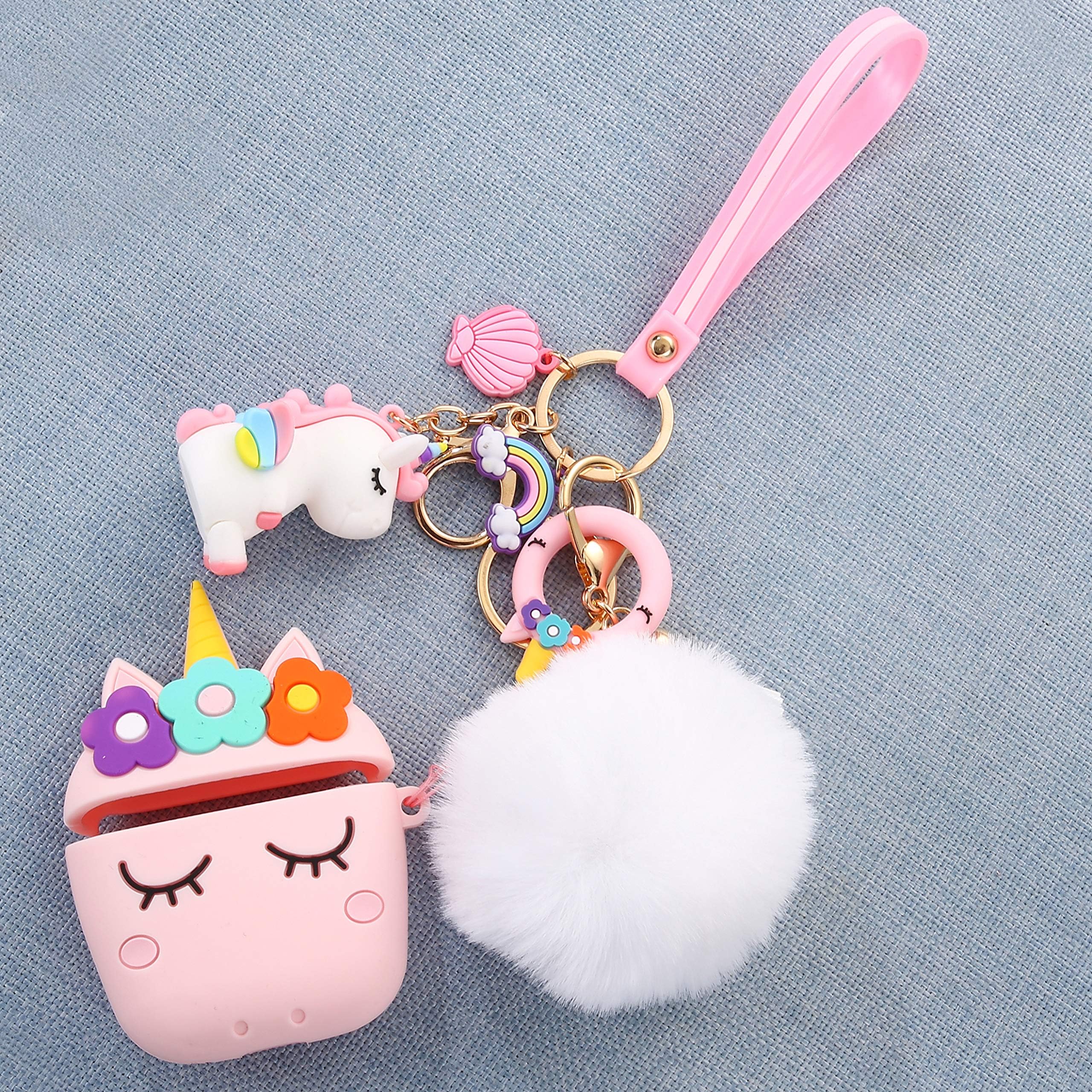 Unicorn Airpod Case with Cute Fur Ball/Keychain/Strap (Pink)