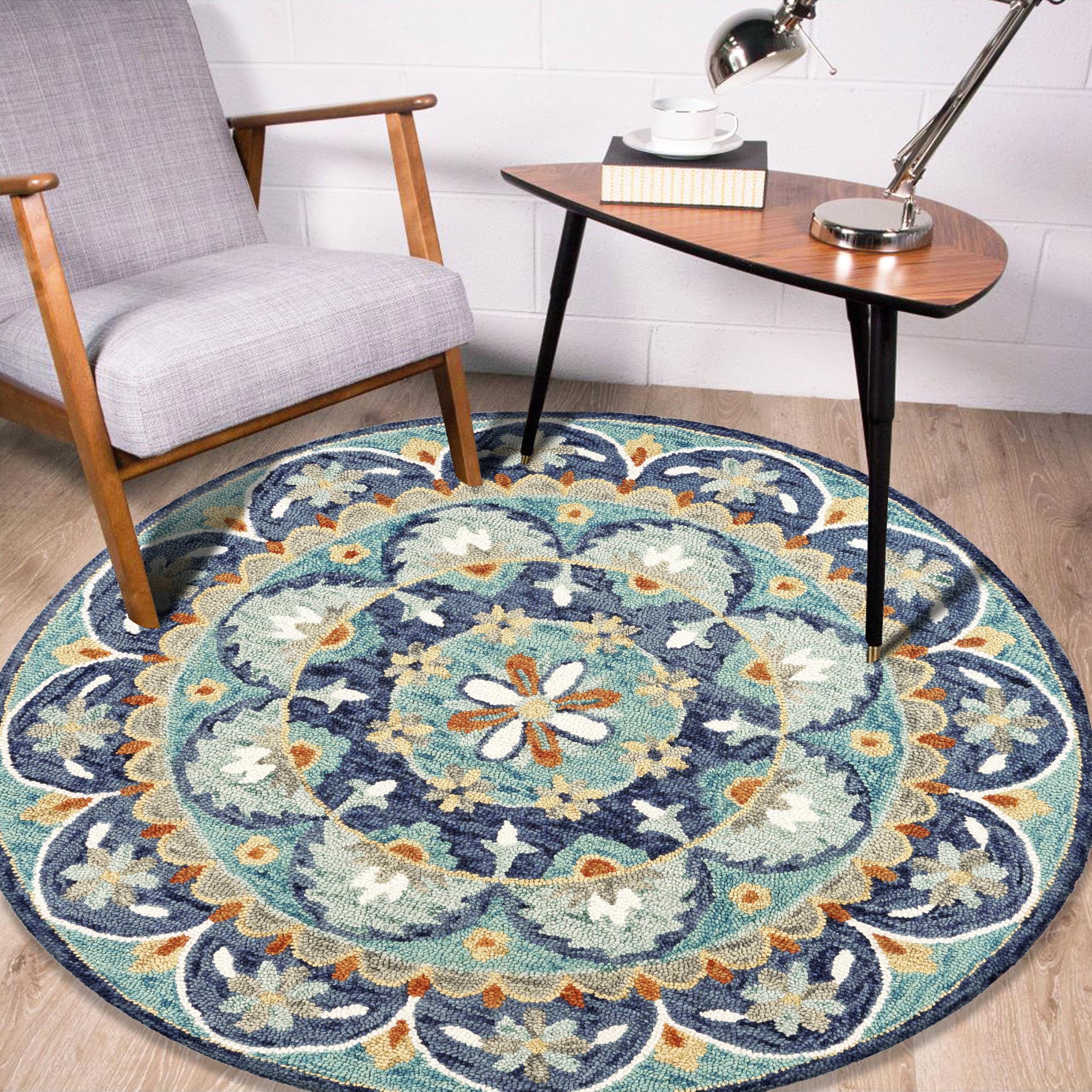 LR Home 6ft Round Indoor Wool Area Rug for Home Decor | Rugs for Living Room, Bedroom, Playroom, Entryway, Office | Hand Woven Modern Farmhouse Large