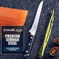 Vista 8 de Cutluxe Cuchillo de cocina forjado en acero inoxidable alemán de alto carbono. Mango ergonómico de espiga completa y hoja afilada