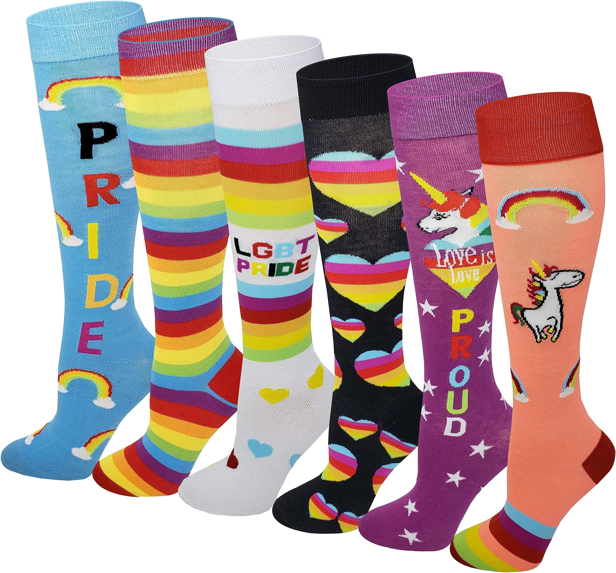 6 Pairs Women's Fancy Design Multi Colorful Patterned Knee High Socks