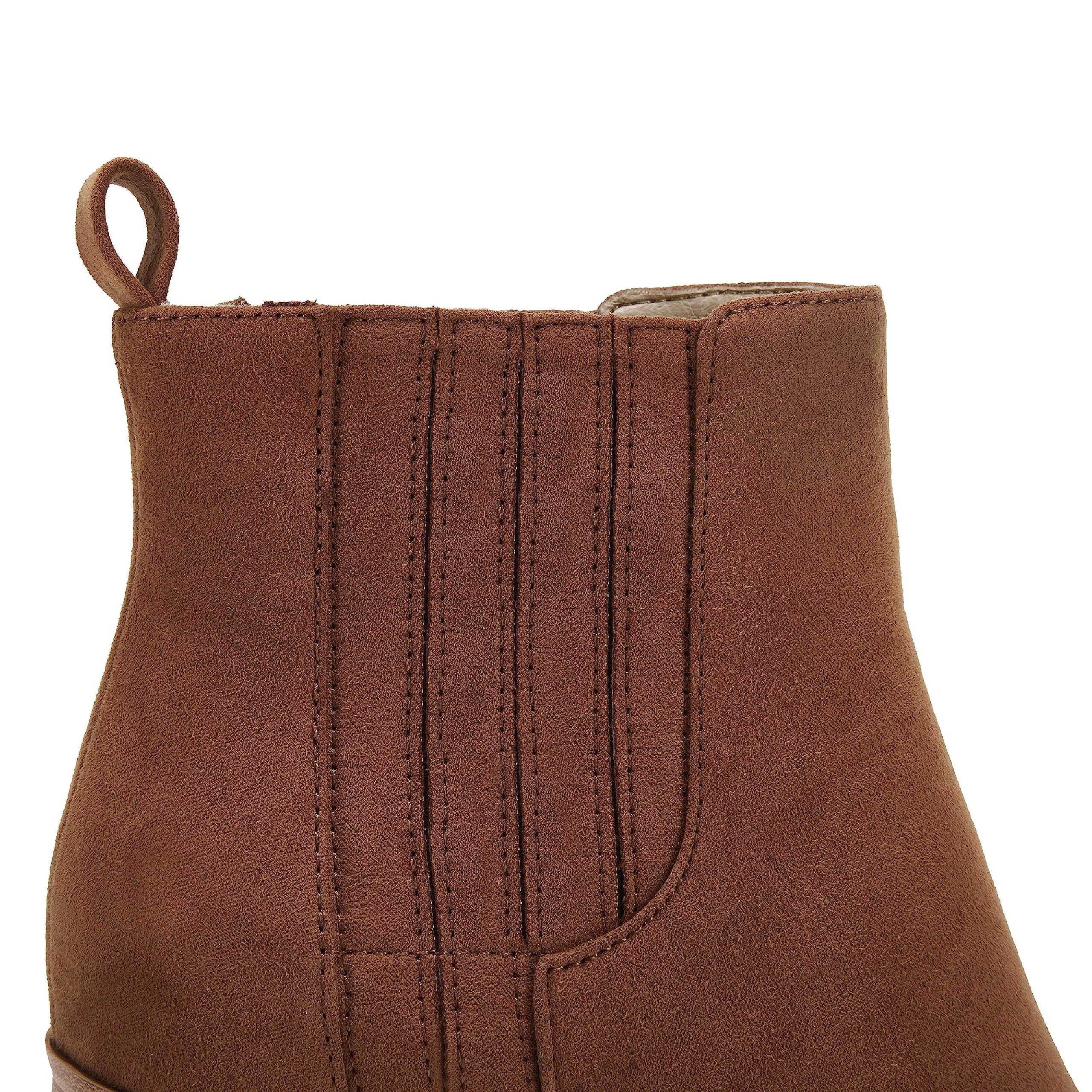 Womens Ankle Boots Slip on Pointed Toe Chunky Block Mid Heel Leather Elastic Panel Casual Chelsea Western Booties